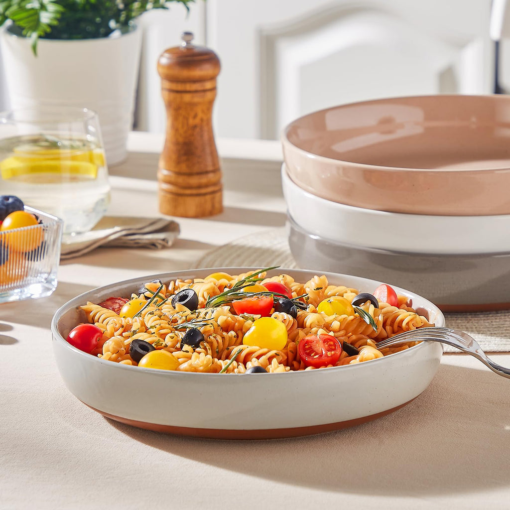 MALACASA Tara 48oz Ceramic Pasta Bowls - Set of 4 Large 9-Inch Bowls