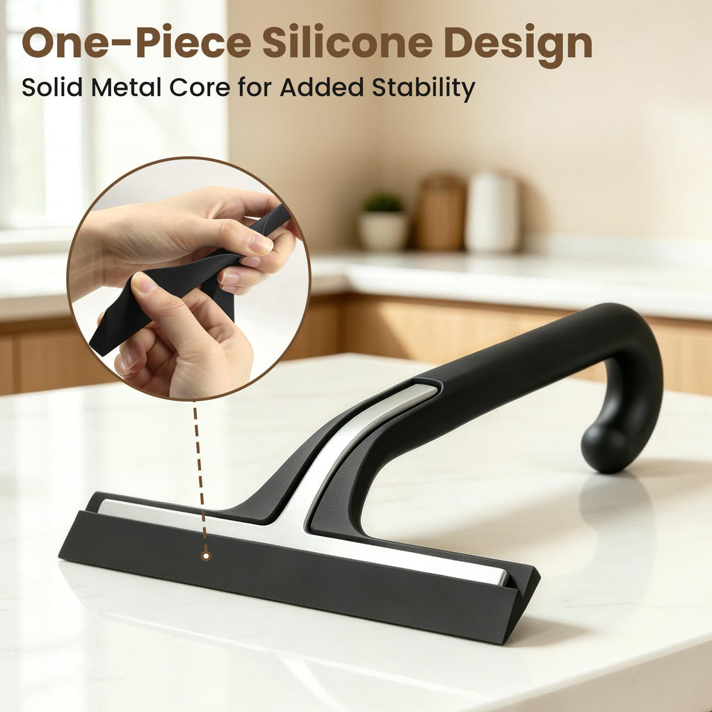 Shower Squeegee with Hook, 25cm Silicone Shower Screen Wiper, Black - image 5