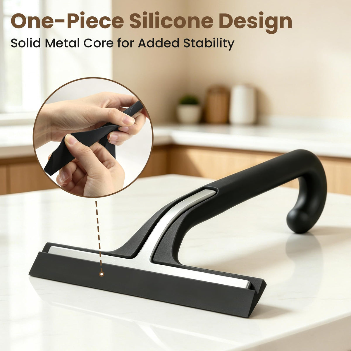 Shower Squeegee with Hook, 25cm Silicone Shower Screen Wiper, Black - image 5