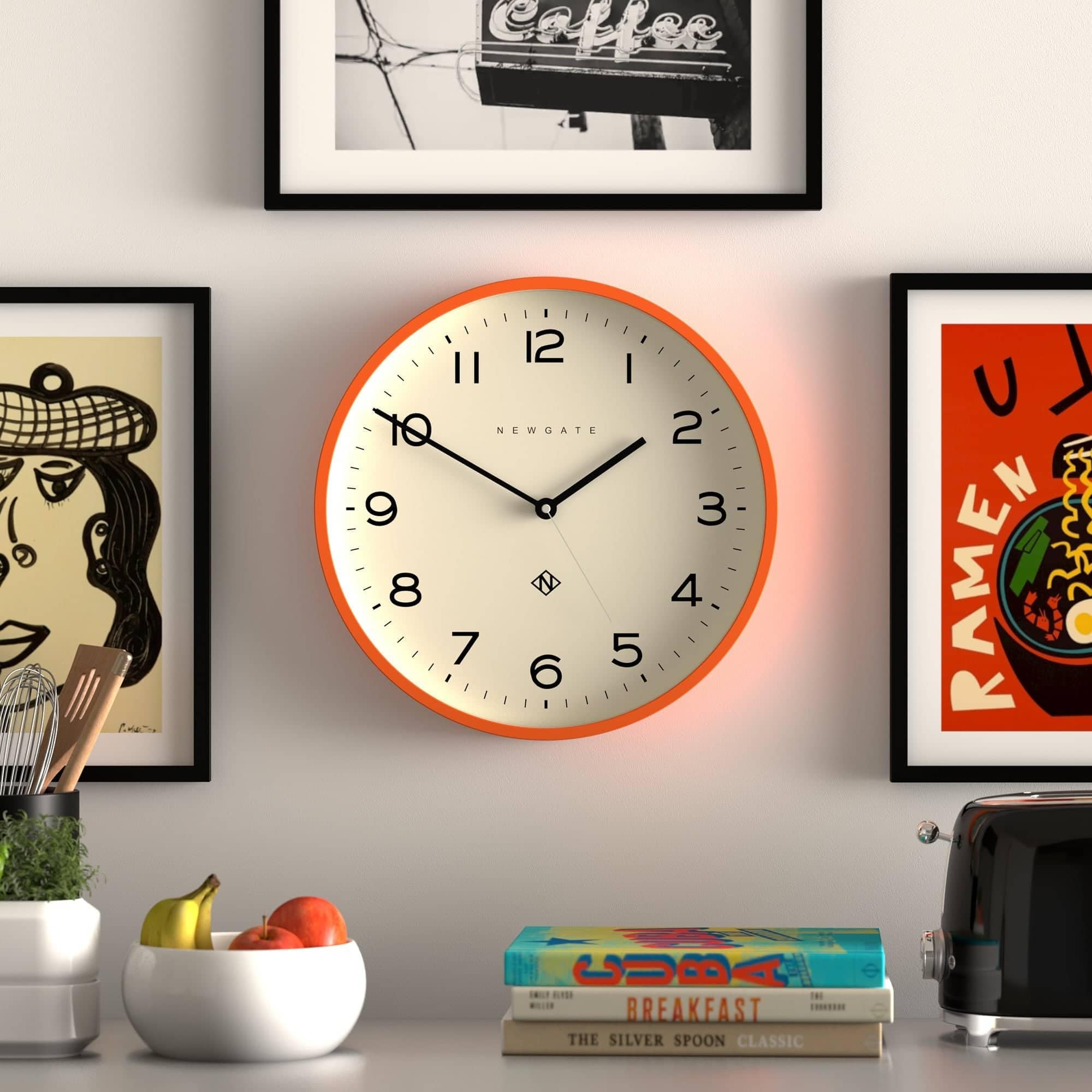 Newgate Echo Number Three Modern Wall Clock | Minimalist Orange 37cm