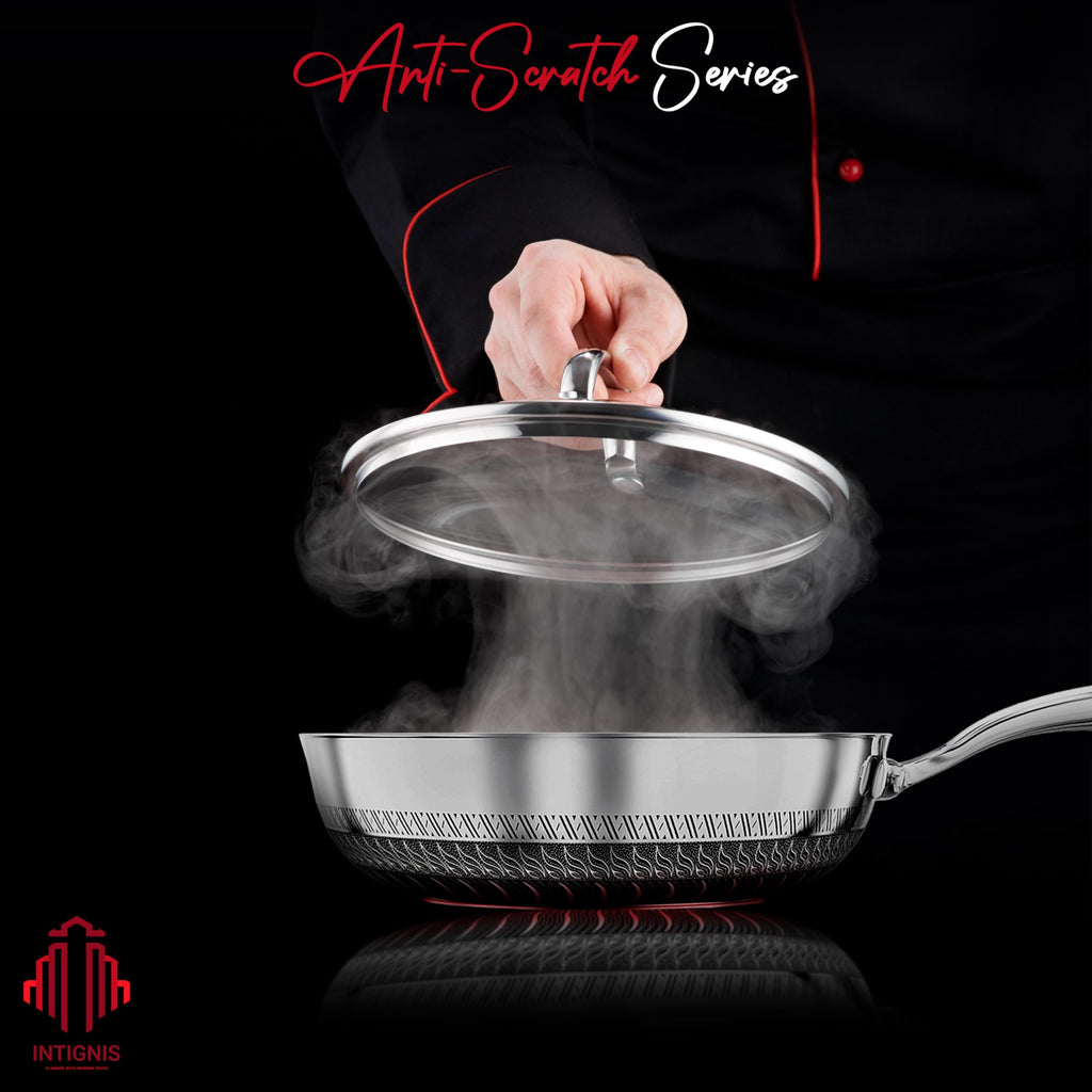 28cm Non-Stick Stainless Steel Frying Pan with Lid