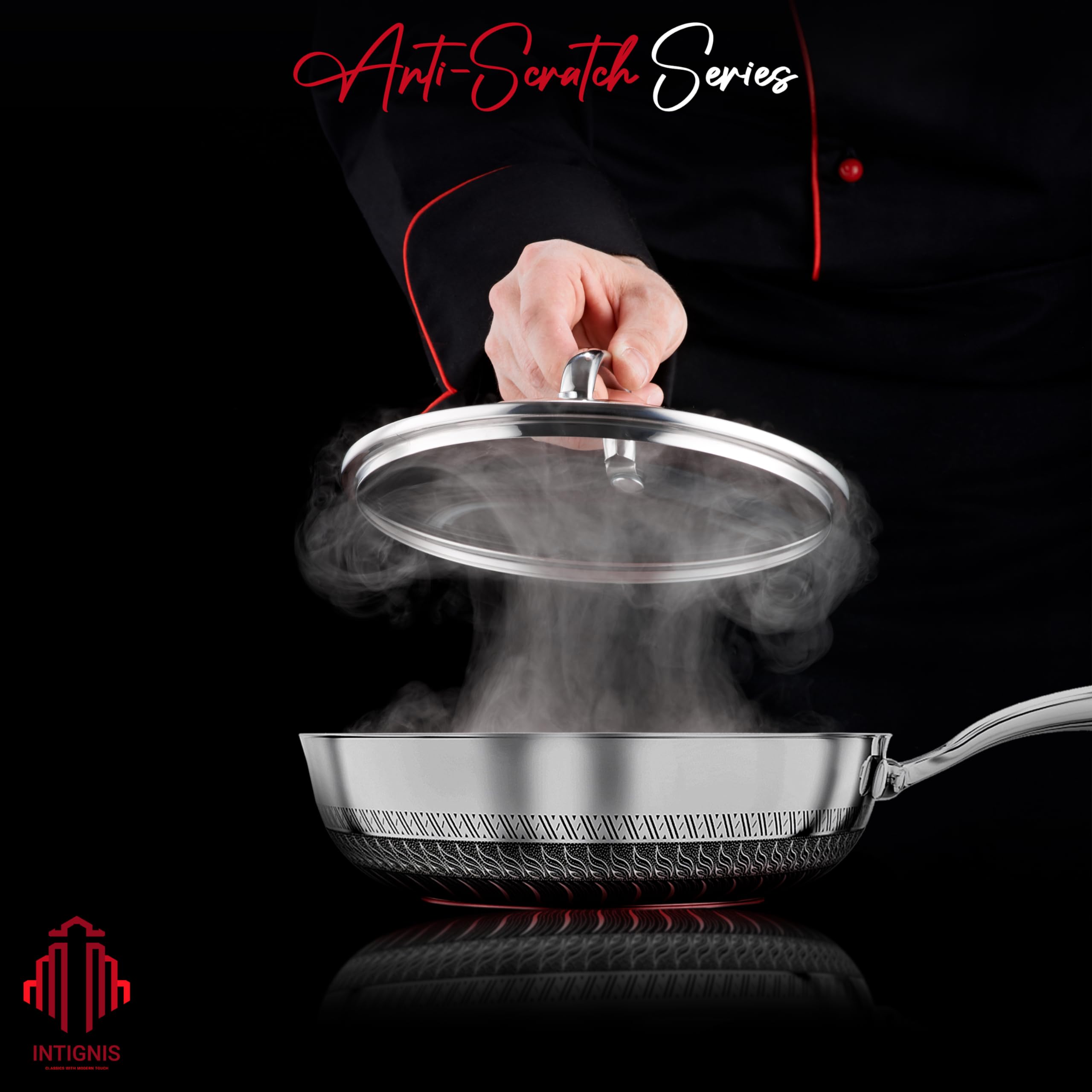 28cm Non-Stick Stainless Steel Frying Pan with Lid