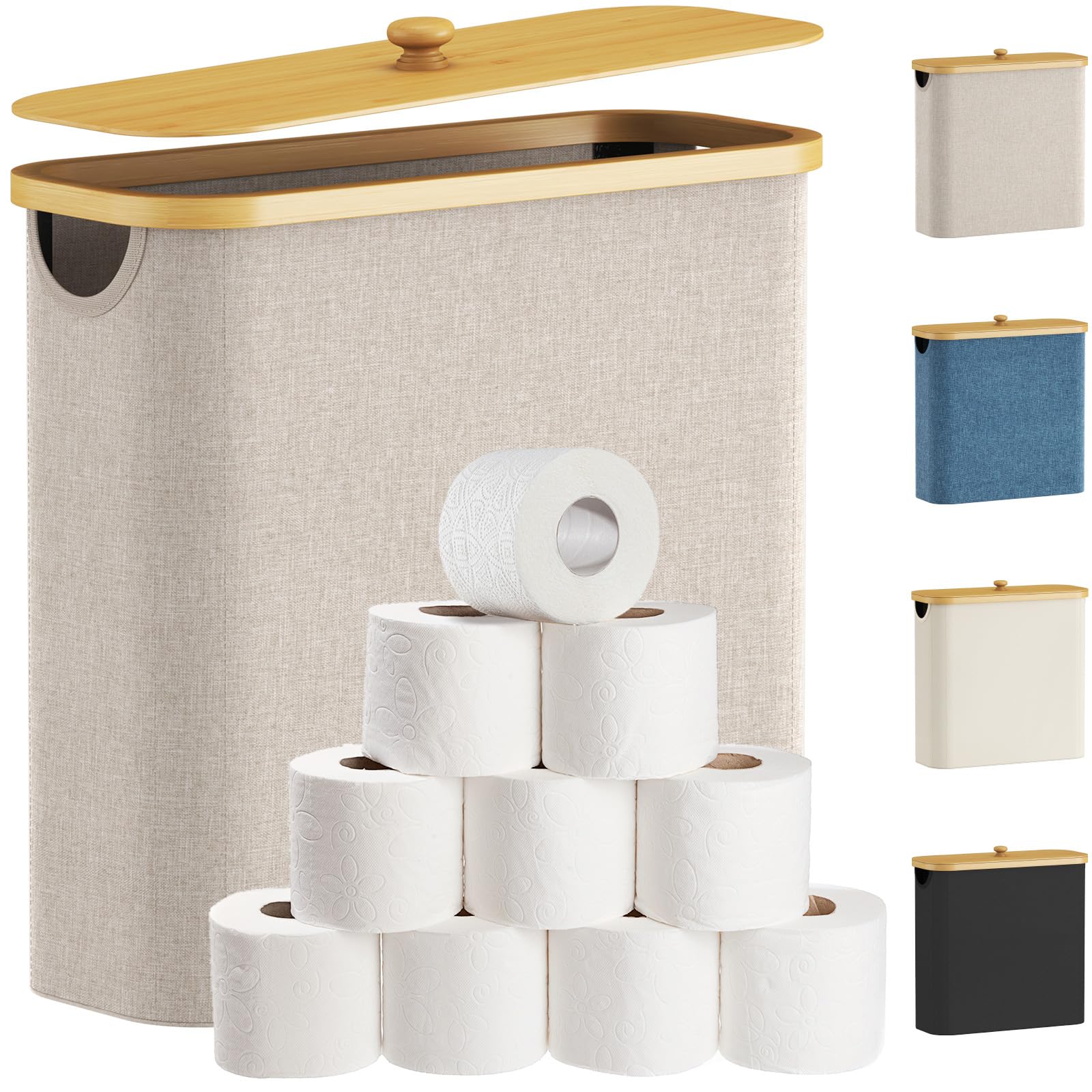 Lifewit 30L Bamboo Toilet Paper Storage Basket with Lid – Beige