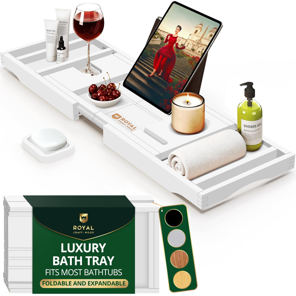 ROYAL CRAFT WOOD Luxury Bathtub Caddy Tray, 1 or 2 Person Bath and Bed Tray, Bath Tub Table Caddy with Extending Sides - image 1
