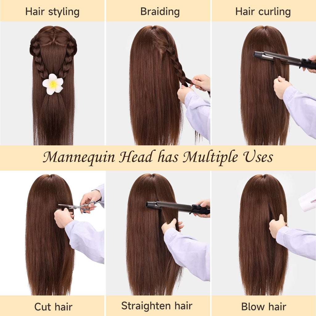 26" Brown Mannequin Head for Braiding and Styling with Stand