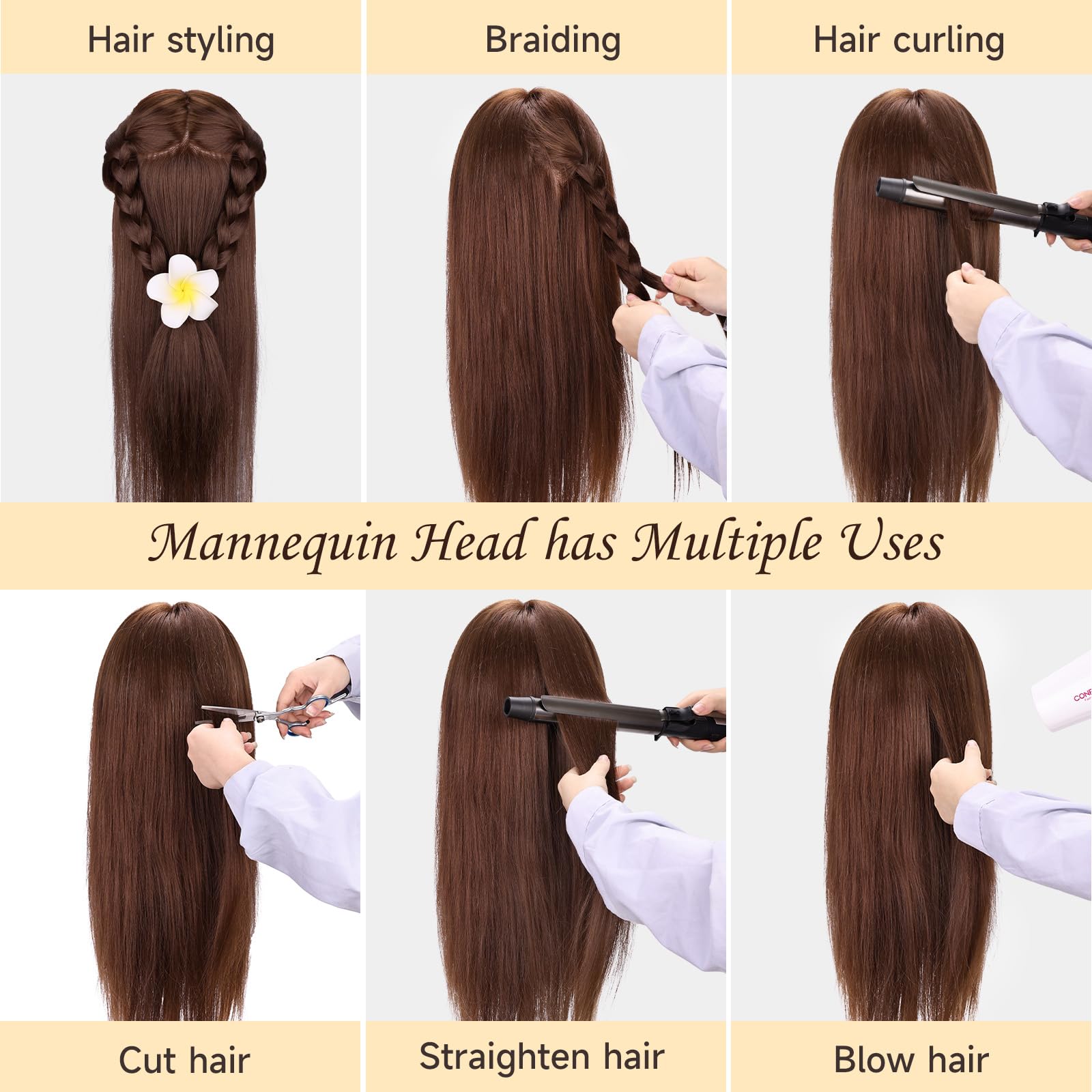26" Brown Mannequin Head for Braiding and Styling with Stand