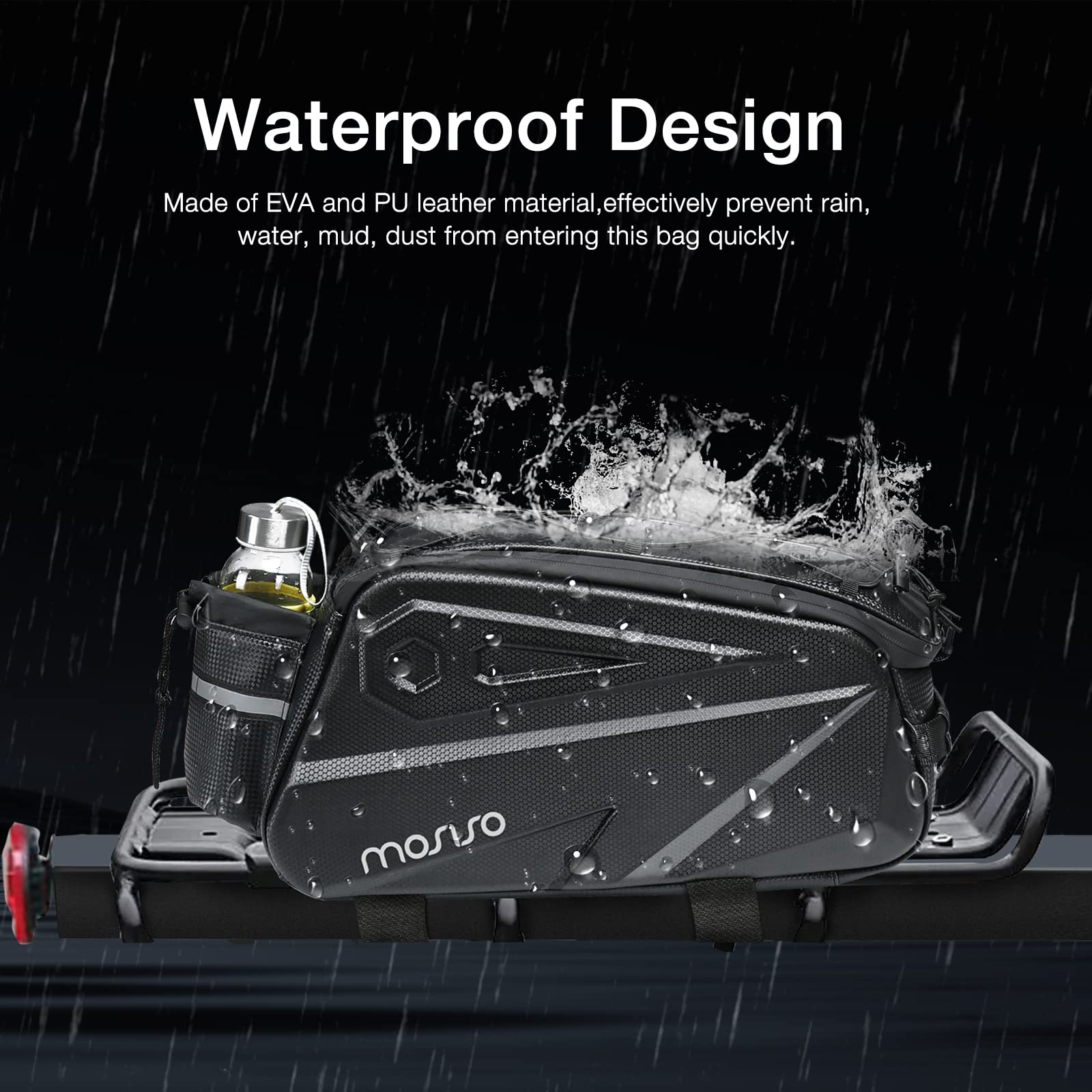 MOSISO 14L Waterproof Bike Rack Bag – EVA Rear Seat Trunk Pannier, Black