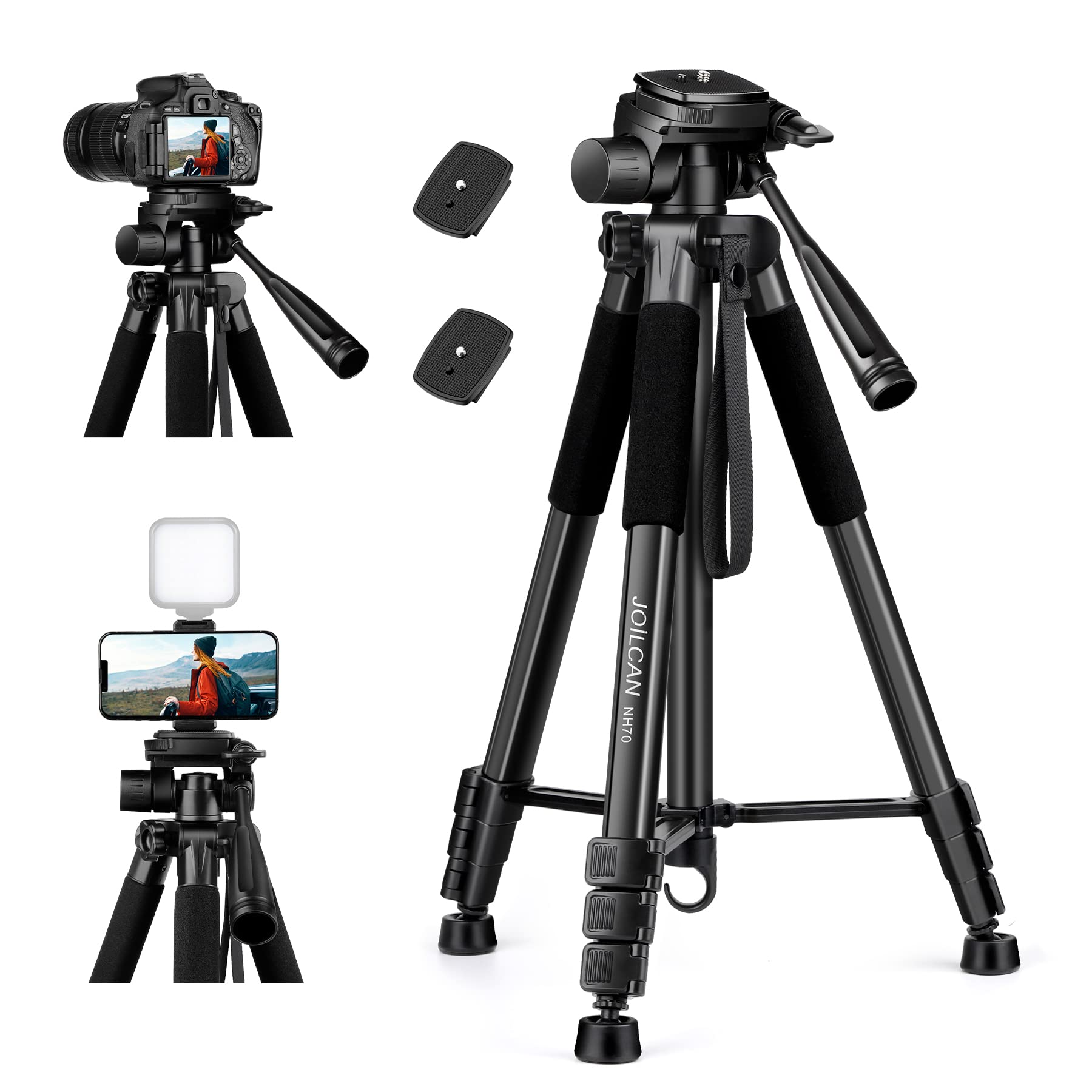 JOILCAN 65" Aluminium Camera Tripod | Travel Stand for DSLR & Phone