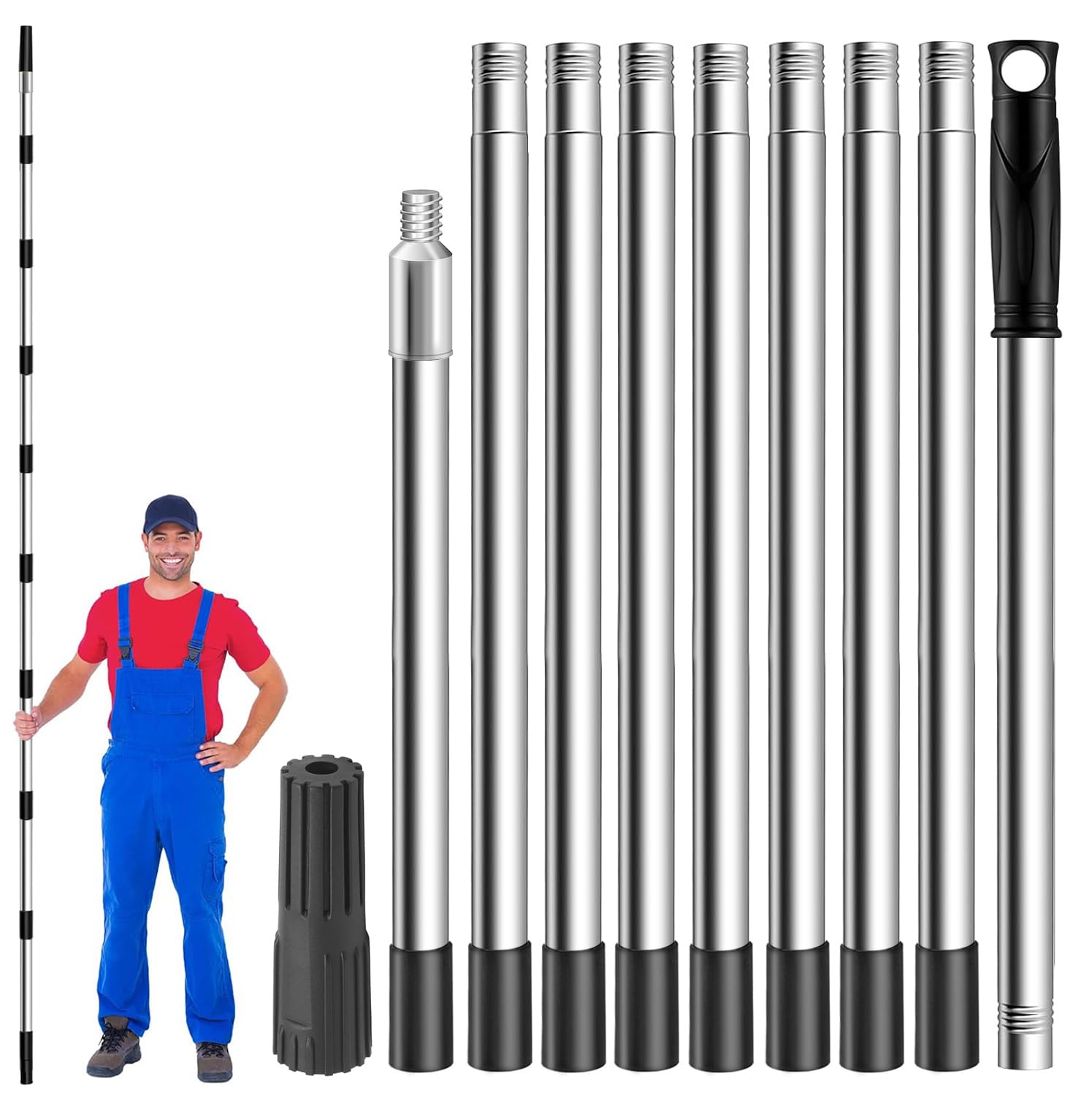 11.8ft Paint Roller Extension Pole – Stainless Steel 10-Segment