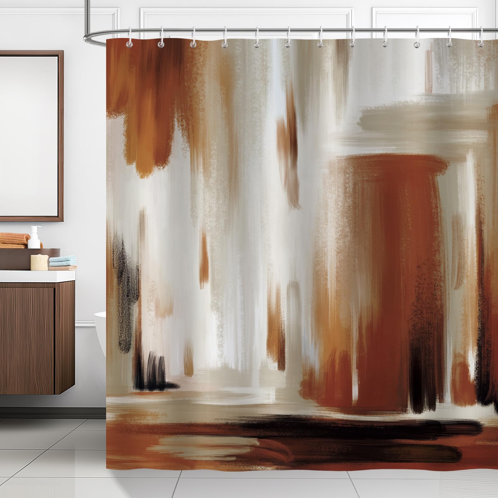 Bonhause Abstract Modern Shower Curtain – Brown Art Polyester, 180x180cm