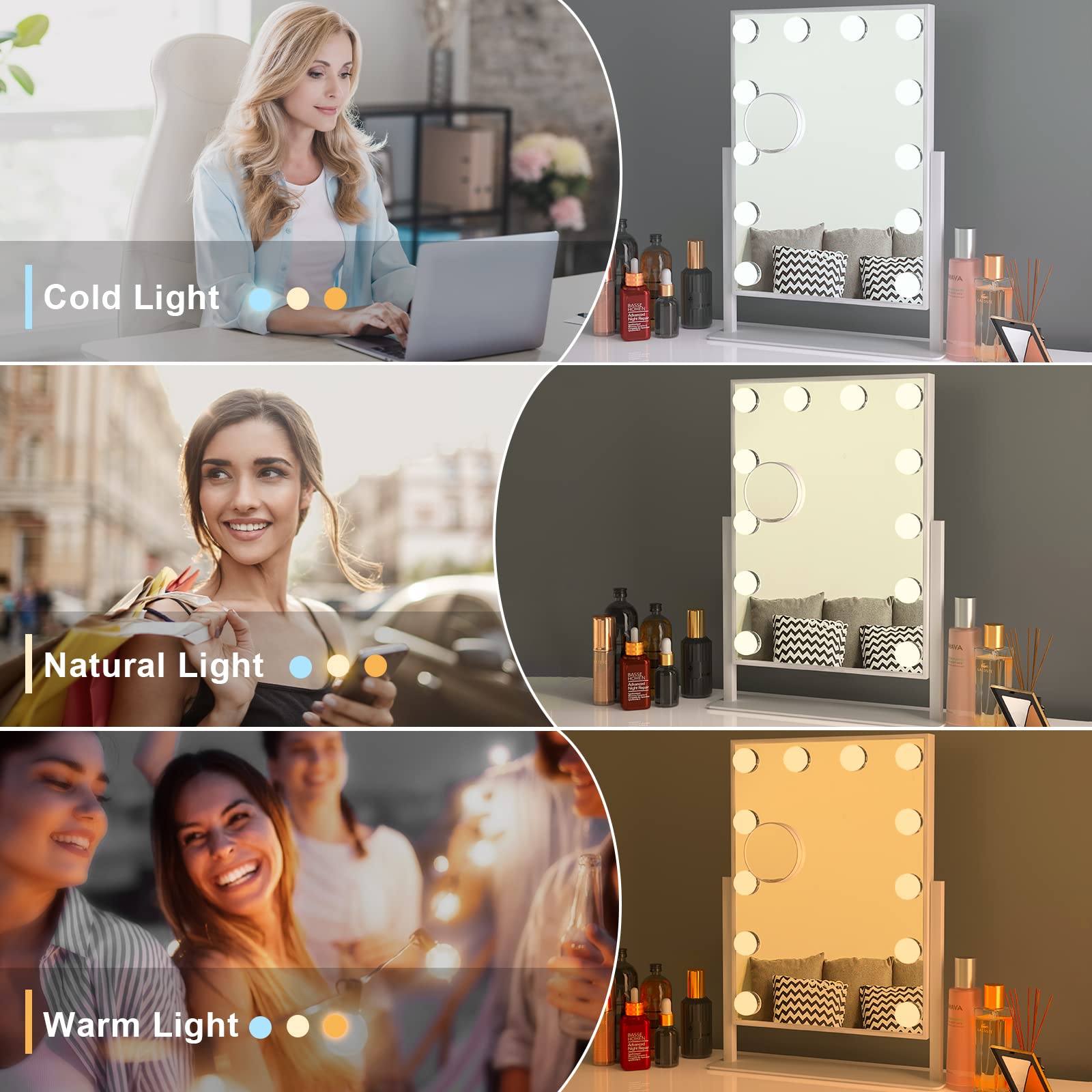Dripex Hollywood LED Vanity Mirror | 12 Dimmable Bulbs & 3 Color Modes