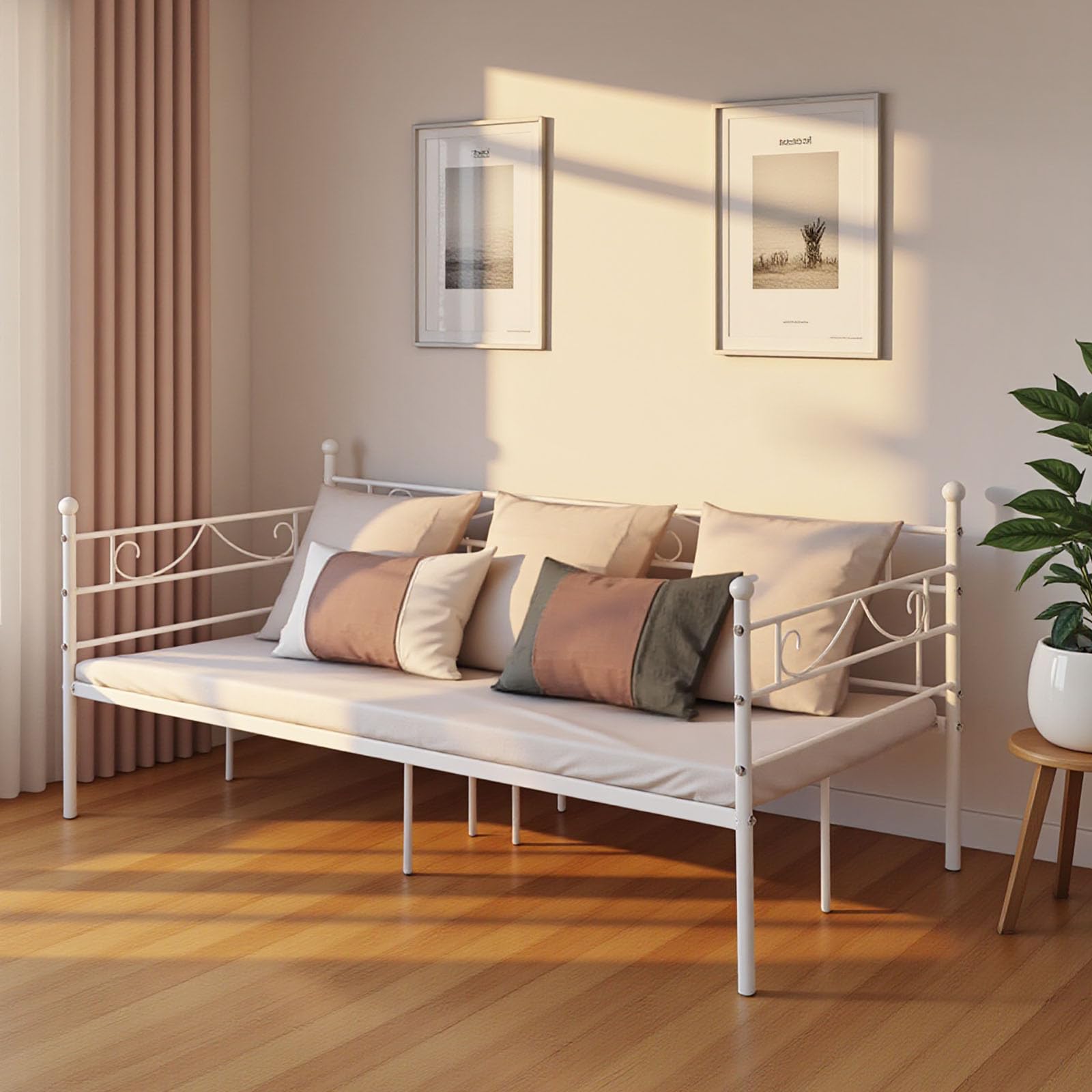 Jolof Store White Metal Day Bed Frame | 90x190cm Single Sofa Bed