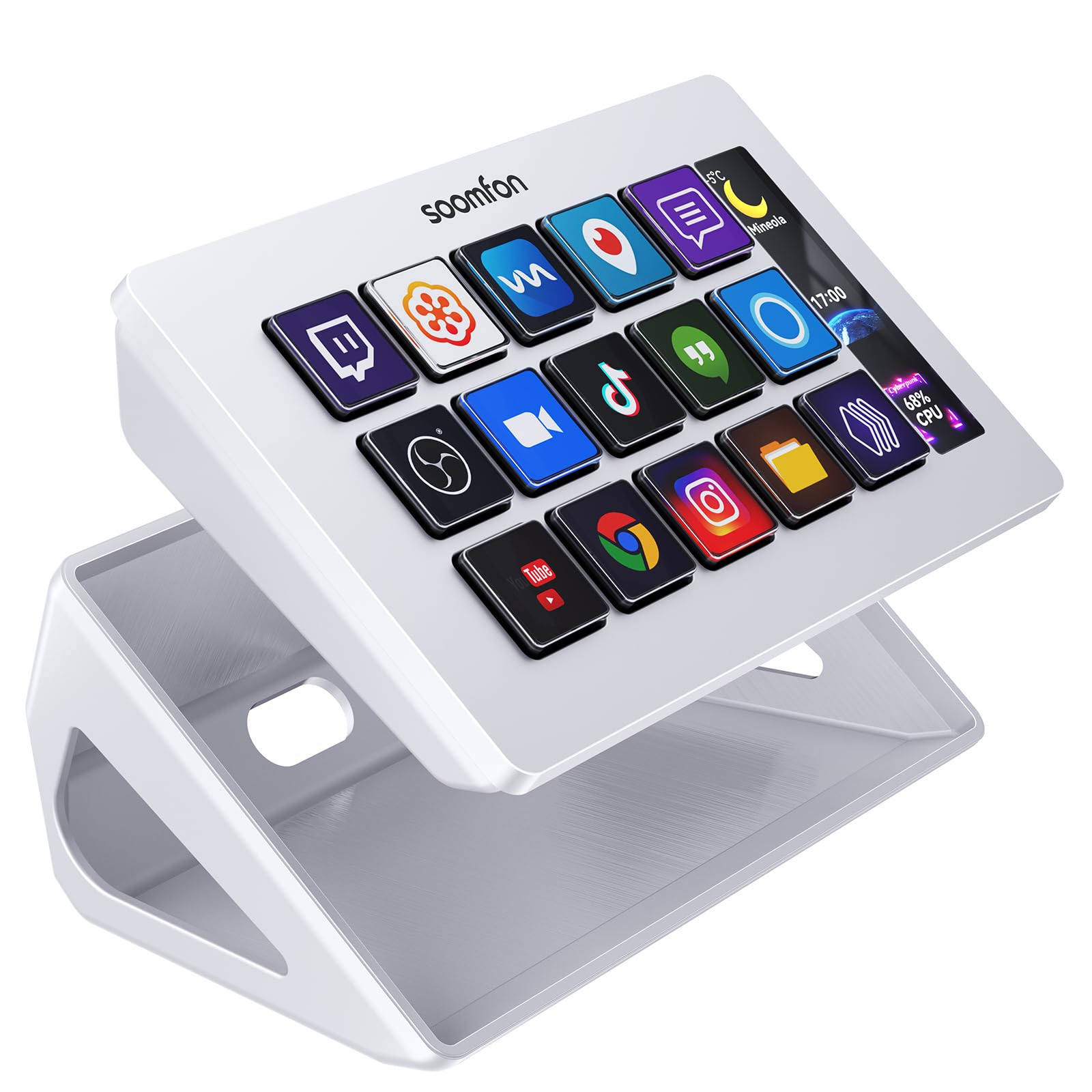 SOOMFON Stream Control Deck – 15 Macro Key LCD Controller (White)