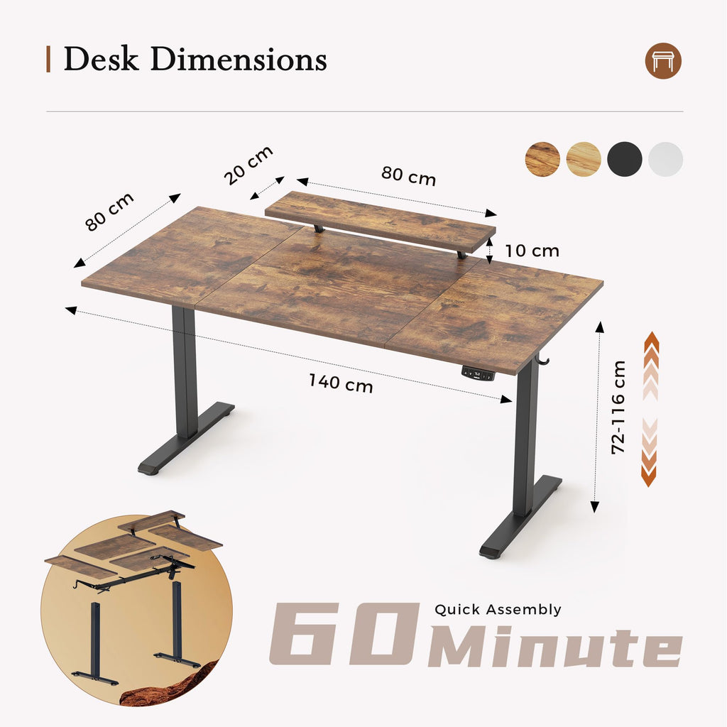 Klicelor Eletric Height Adjustable Desk, Movable Monitorstand, 160x80cm - image 2