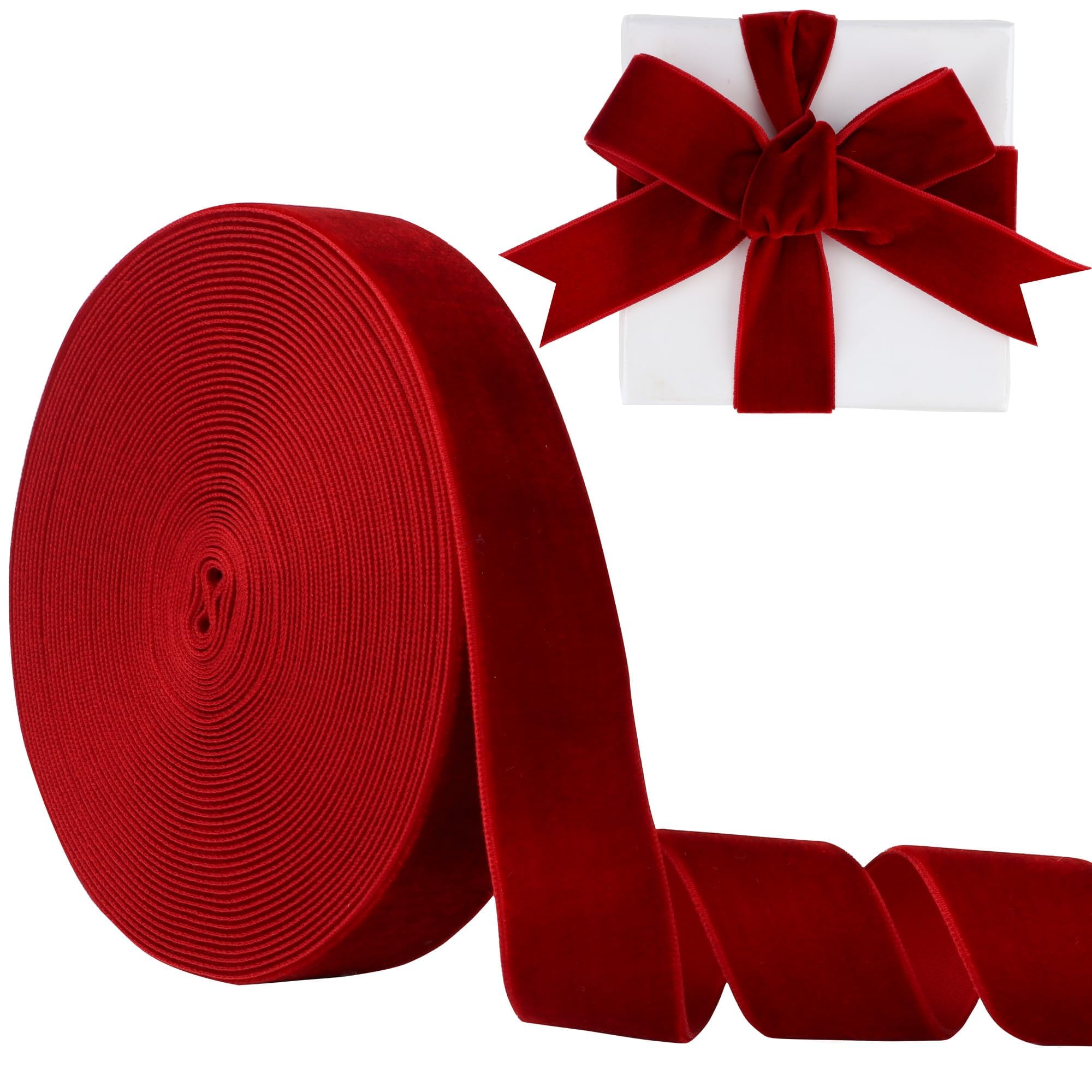 Manjonzic Wine Velvet Ribbon – 1 Inch x 10 Yards Single-Sided Trim
