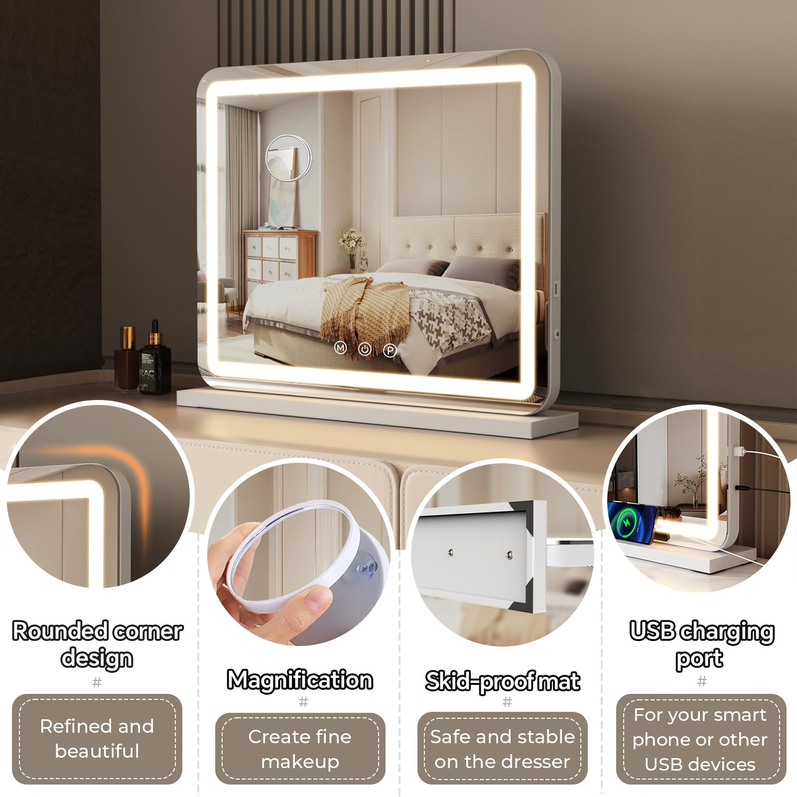 ZL ZELing Large Vanity Mirror with Lights | Dimmable LED Makeup Mirror