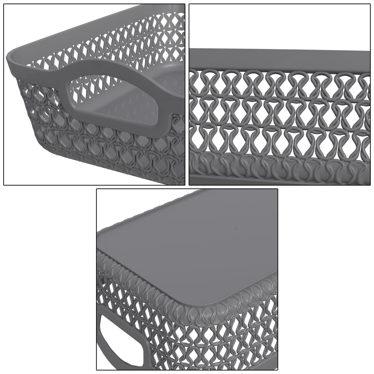 Lesbye Set of 6 Plastic Storage Basket Trays, Grey Plastic Baskets Tray