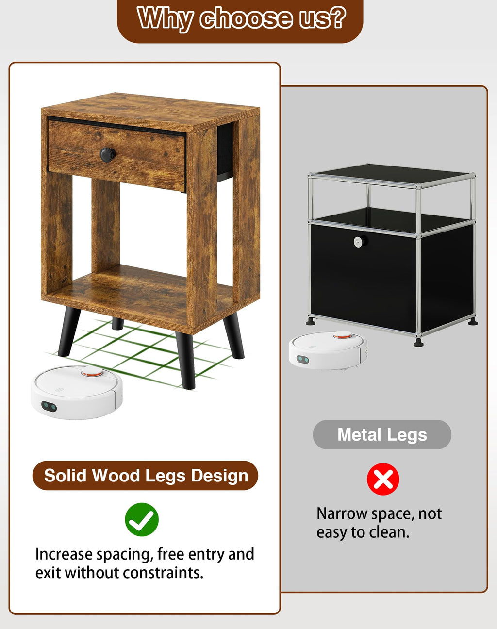 YMYNY Set of 2 Side Tables, Bedside Table, Sofa End Table, with Fabric Drawers and Open Shelf Unit, Solid Wood Legs, Nightstand, for Bedroom - image 4
