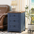 LELELINKY Country Style Wooden Bedside Table with 3 Drawers - Blue
