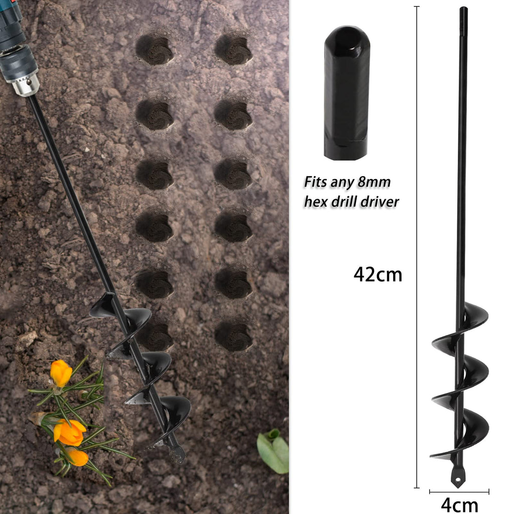 SYITCUN Garden Auger Drill Bit 4-Piece Set | Heavy Duty Bulb Planter