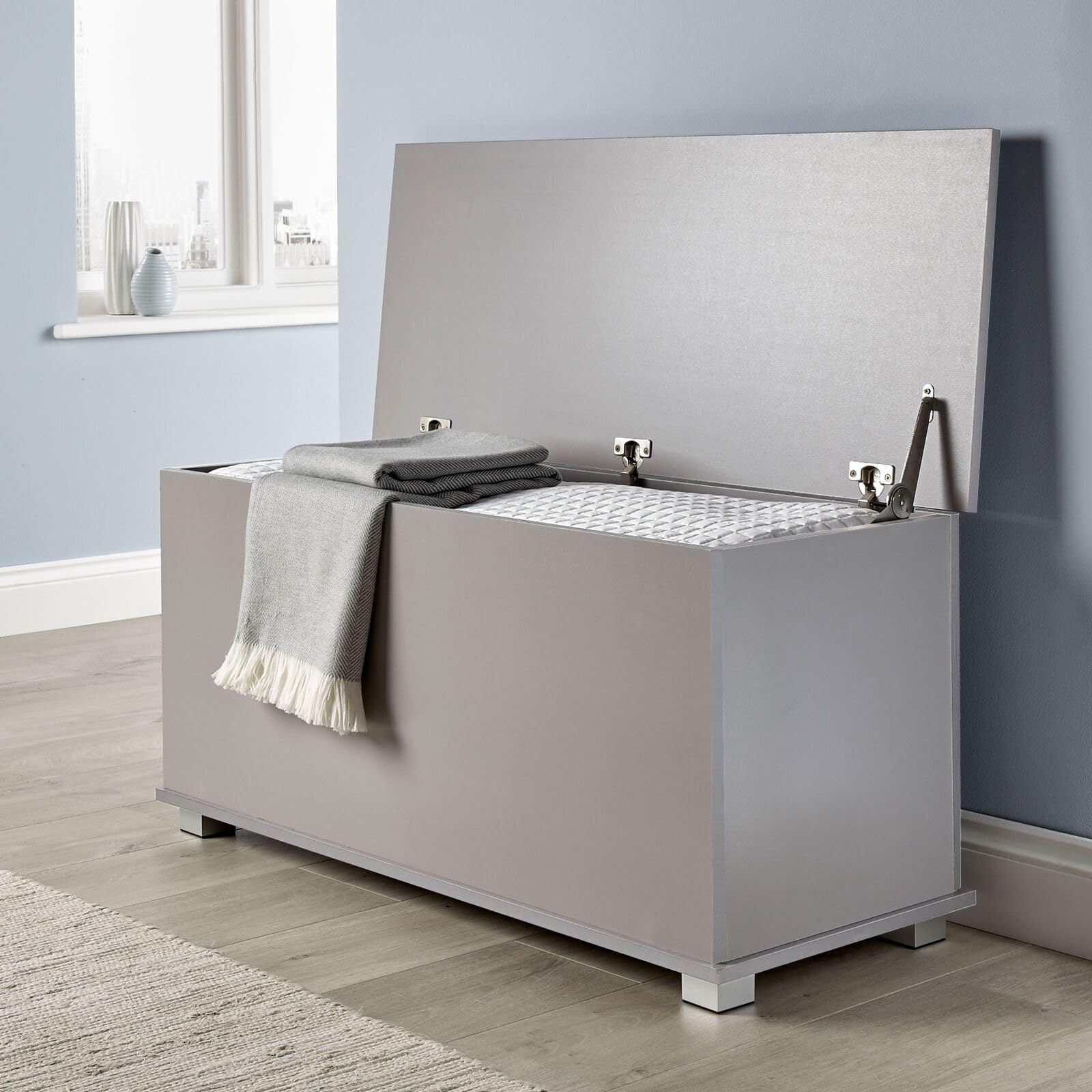 Jolof Store Grey Wooden Ottoman Storage Chest | Large Toy & Blanket Box