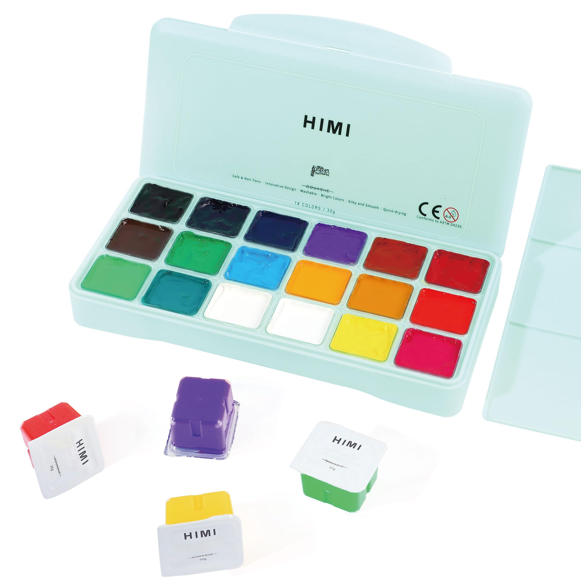 HIMI Gouache Paint Kit | 18 Vibrant Colors Non-Toxic Jelly Cup Set