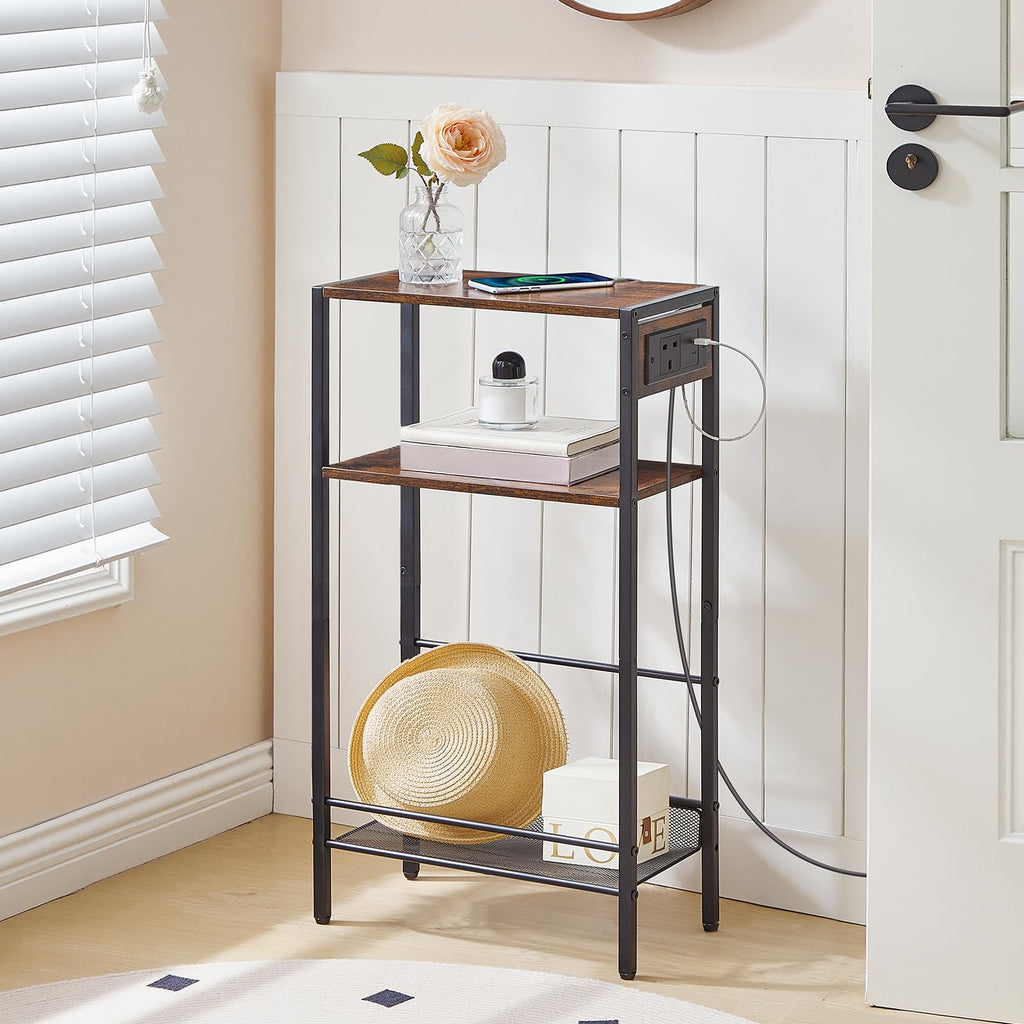 HOOBRO 3-Tier Console Table with Charging Station 1AC, 1USB, 1Type-C, Hallway Table with Adjustable Shelf