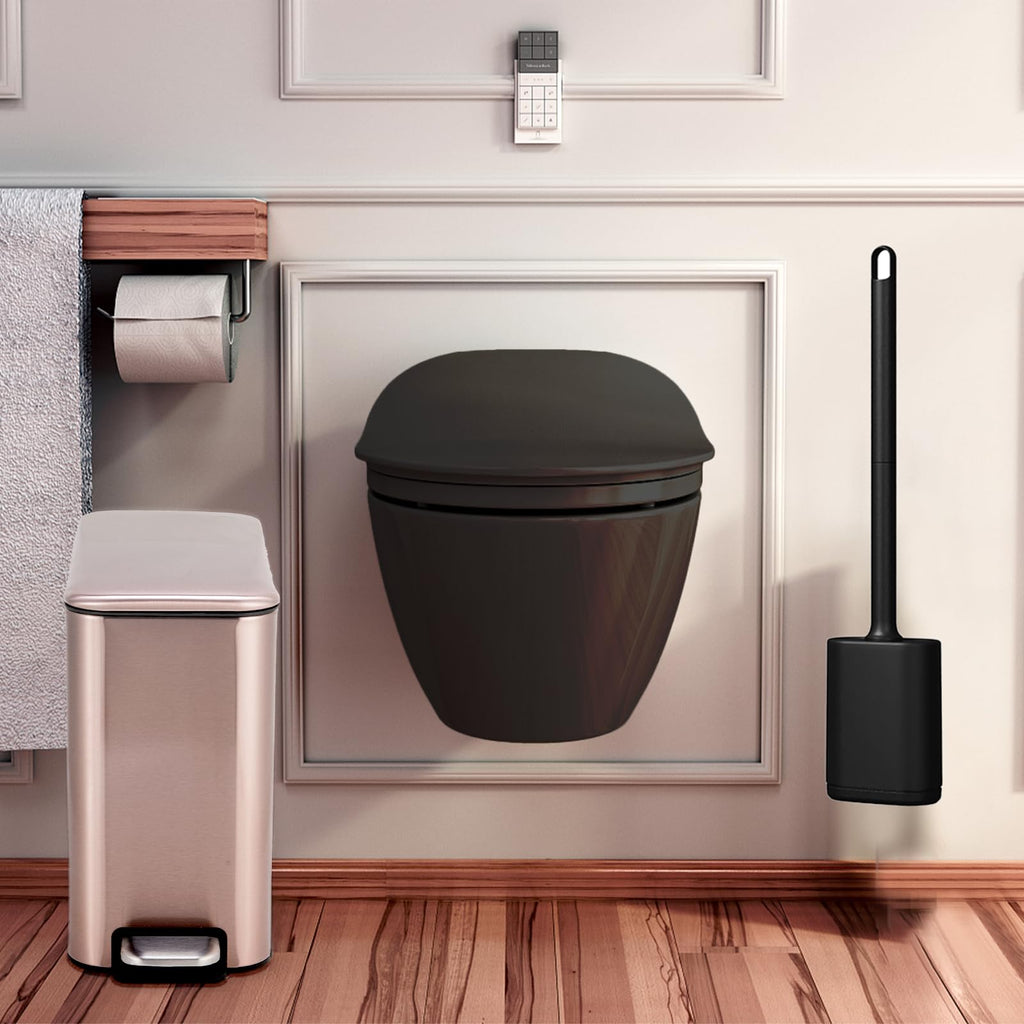 Bathroom Bin with Loo Brush Set, 5L Rectangular Rose Gold Stainless Steel - image 2