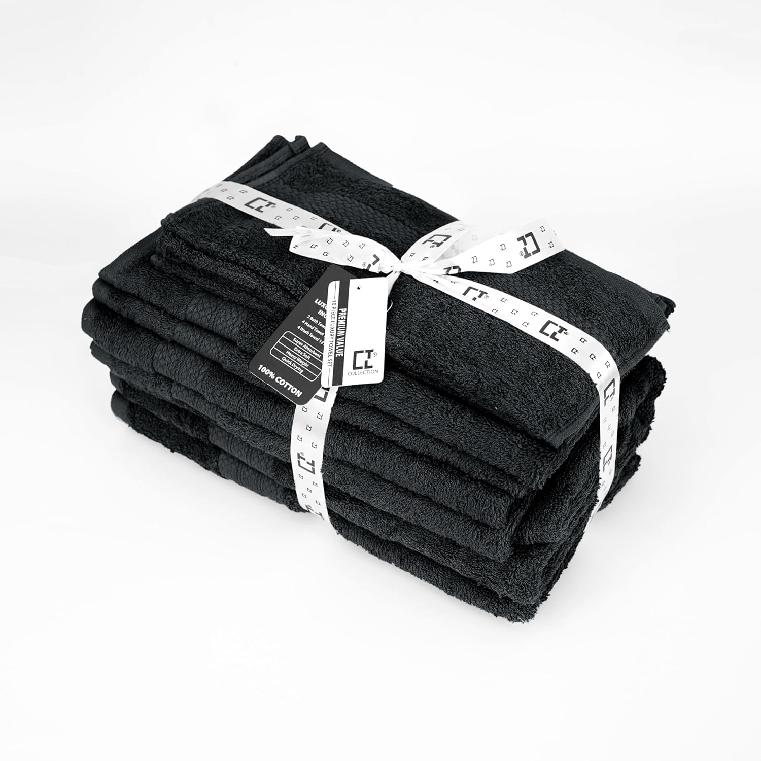 Jolof Store 8-Piece Cotton Towel Set – Hotel Quality & Absorbent, Black