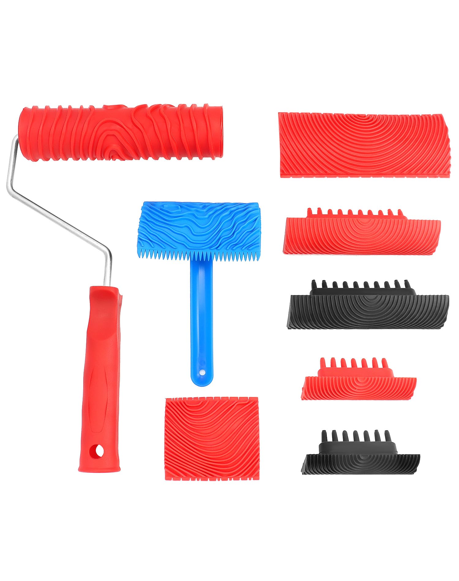 QWORK 8Pcs Wood Grain Tool Set | Rubber Painting Tools for DIY Decor