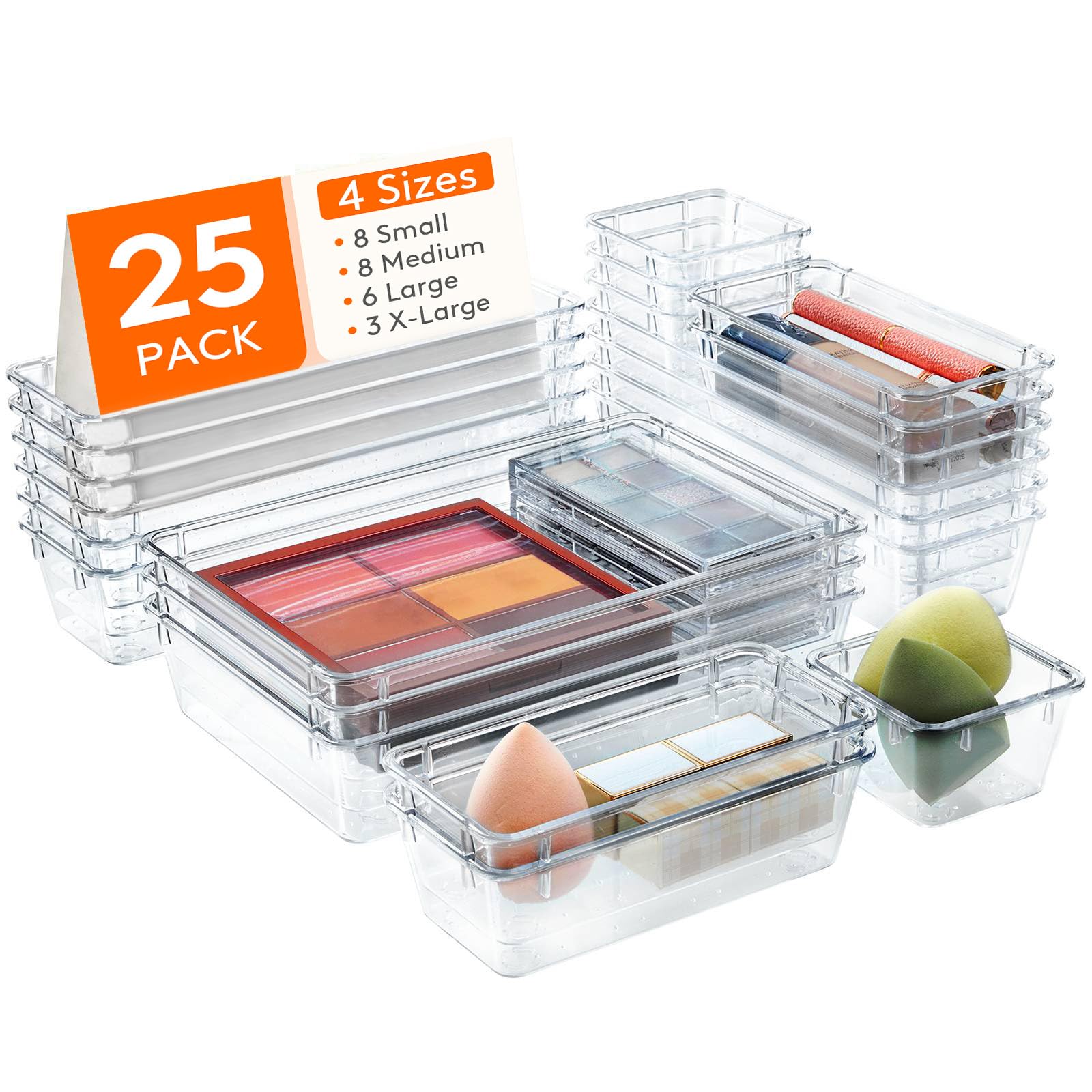 Lifewit 25pcs Clear Drawer Organiser Set | Plastic Makeup Tray Dividers