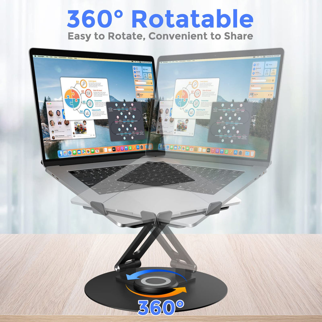 Swivel Laptop Stand for Desk, Adjustable Height Aluminum Computer Stand with 360 Rotating Base, Foldable Ergonomic Riser - image 2