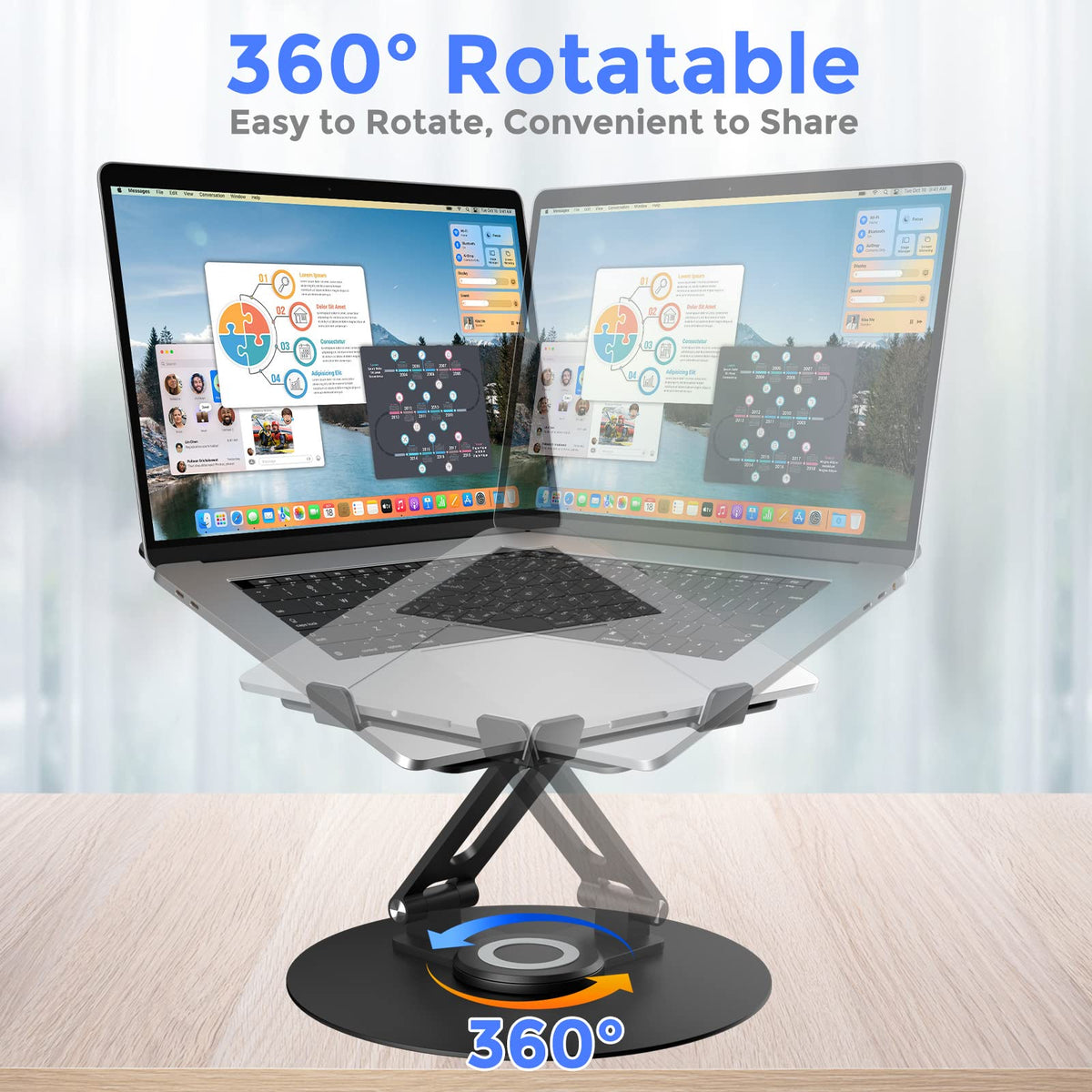 Swivel Laptop Stand for Desk, Adjustable Height Aluminum Computer Stand with 360 Rotating Base, Foldable Ergonomic Riser - image 2