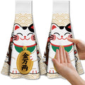CUTHOLLOW Japanese Lucky Cat Tea Towels – 2Pcs Absorbent Microfiber Dish Towels