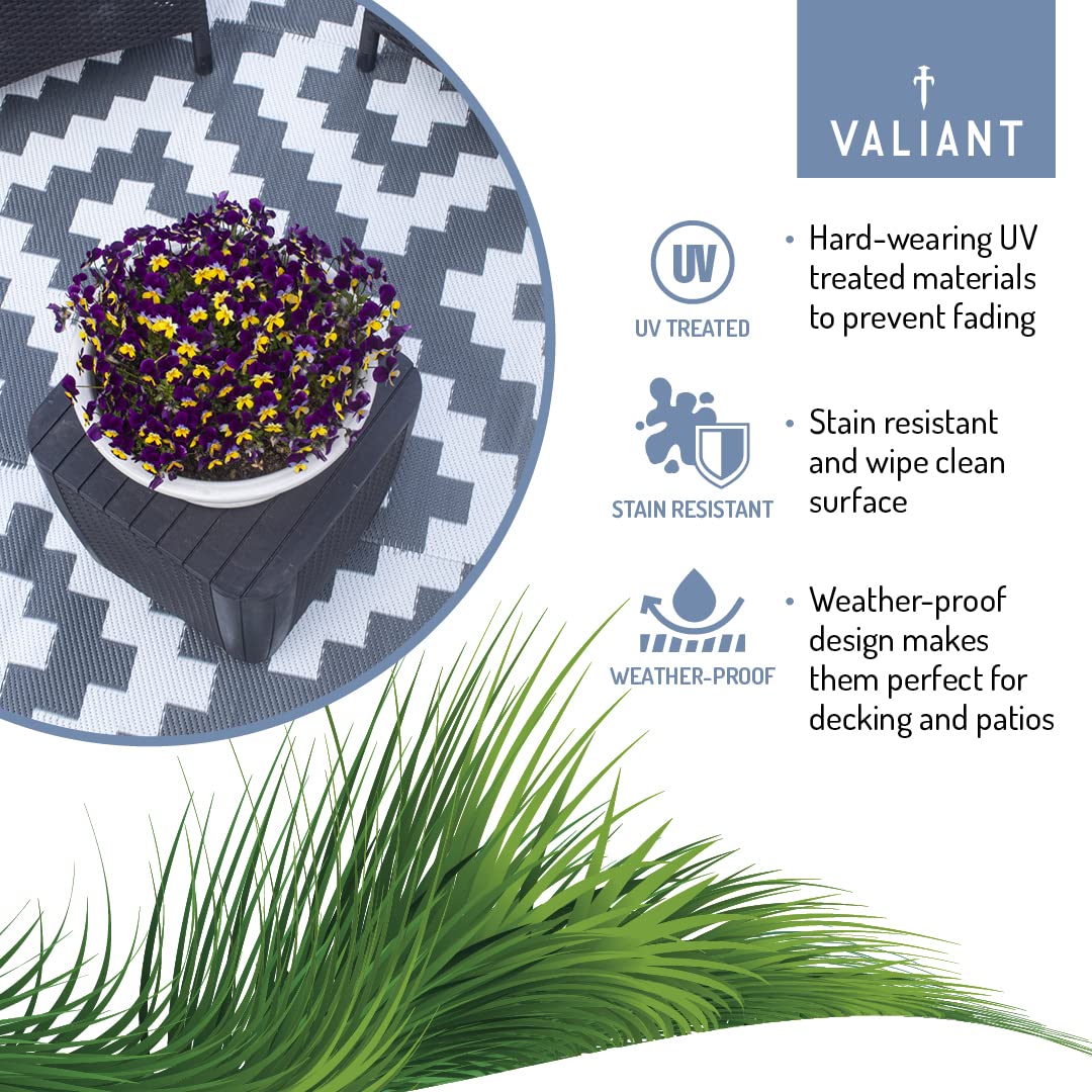 Valiant Outdoor XL Waterproof Rug – Grey Geometric Patio Mat – 3.6m x 2.7m