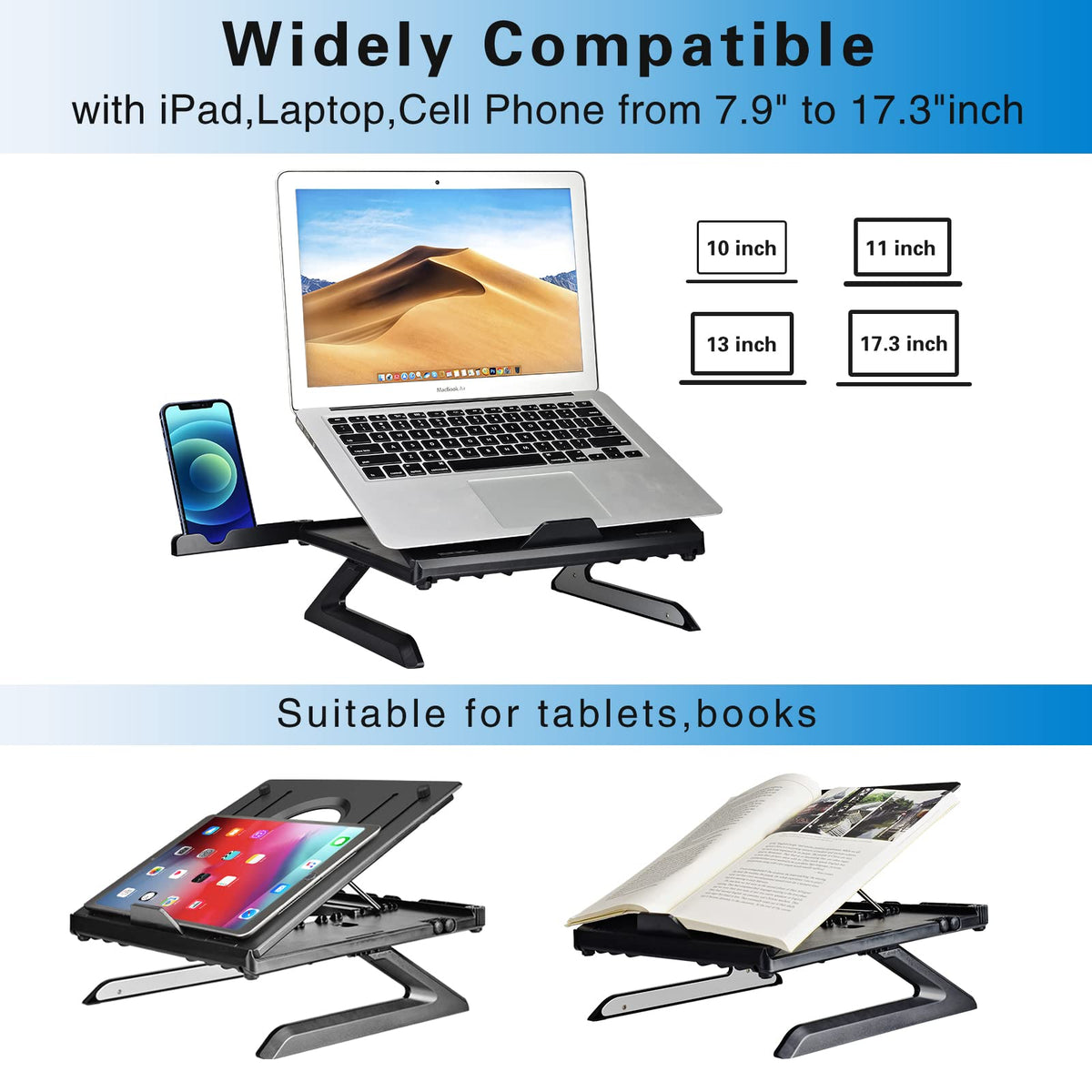 Urlixin Laptop Stand 9 Adjustable Height - Laptop Riser with Foldable Legs & Cell Phone Holders for Desk