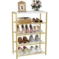 HOME BI 5-Tier Metal Shoe Rack | Industrial Storage Organizer with MDF Top