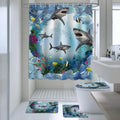 AIBIIN Blue Fish 4-Piece Shower Curtain Set | Non-Slip Rugs & Bath Mat