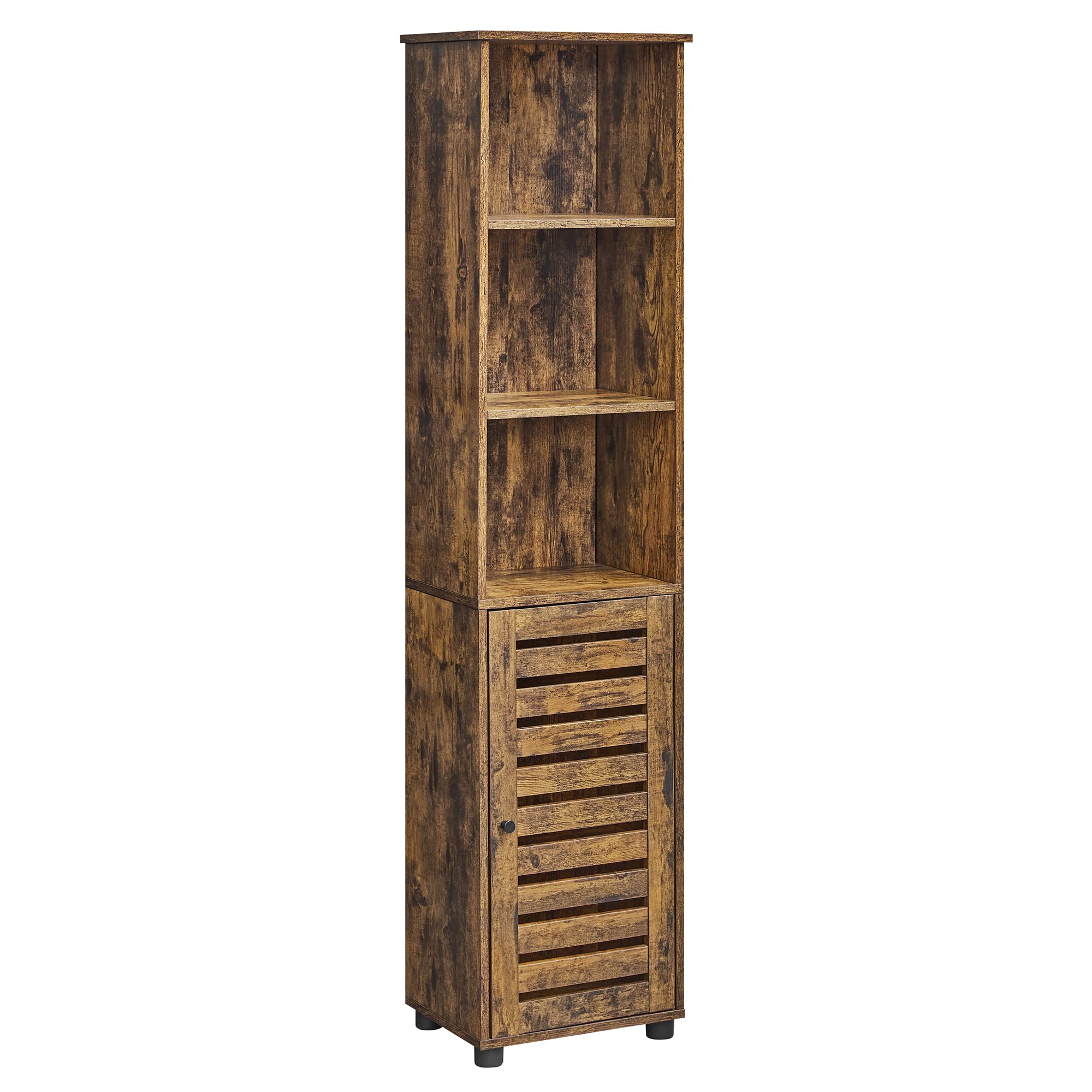 VASAGLE Tall Bathroom Floor Cabinet – 3 Open Shelves, Rustic Brown