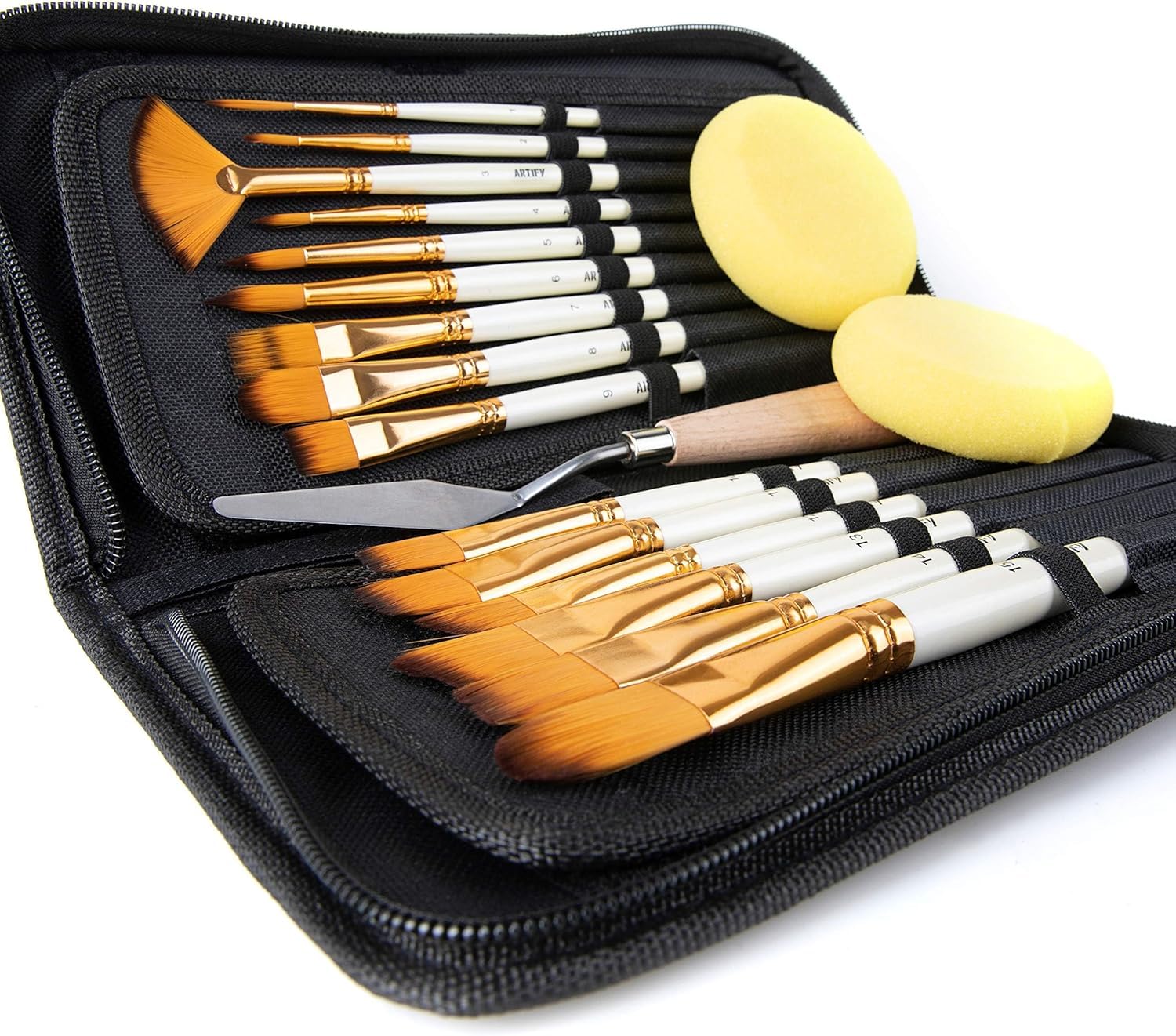 Artify 15-Piece Paint Brush Set with Pop-Up Case - Pearl White