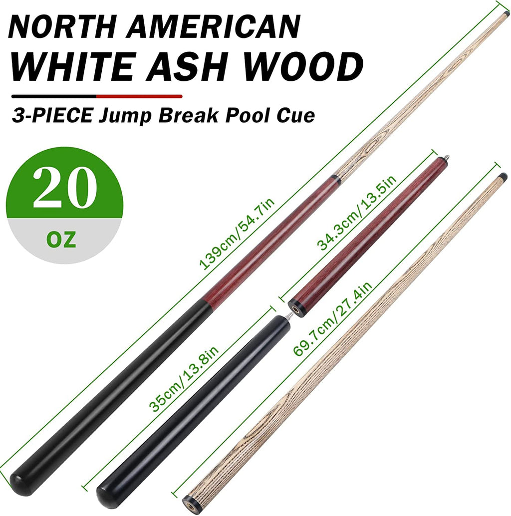 Aklot Jump Break Pool Cue | 20oz Ash Wood Stick with 14mm Bakelite Tip