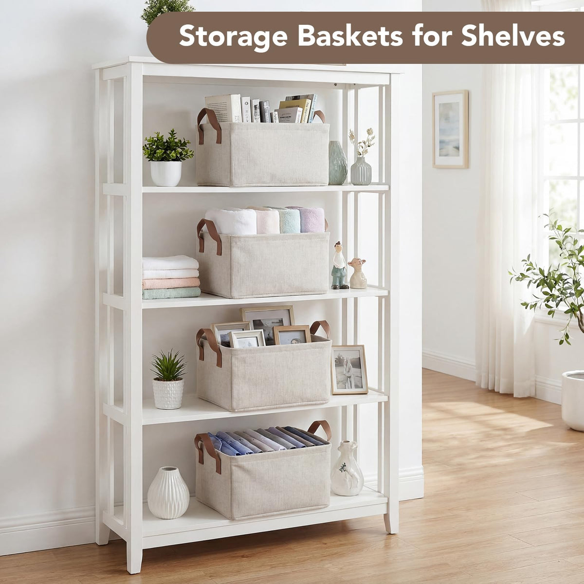 2 Pack Storage Baskets for Shelf, Small Closet Organizers and Storage Cream - image 4