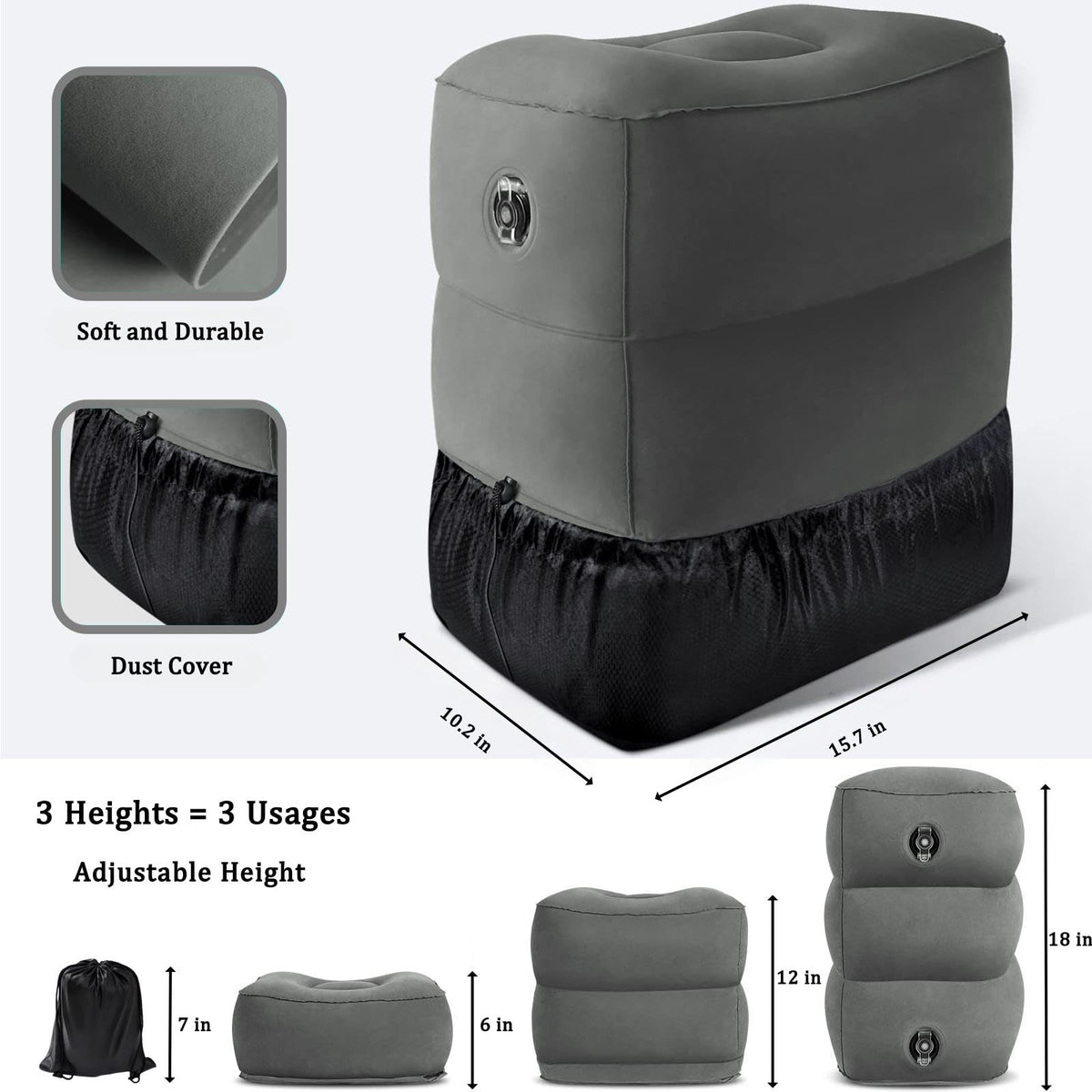 Inflatable Foot Rest Pillow, Airplane Travel Pillow, Multifunctional Adjustable 3 Layers Height Foot Rest - image 5