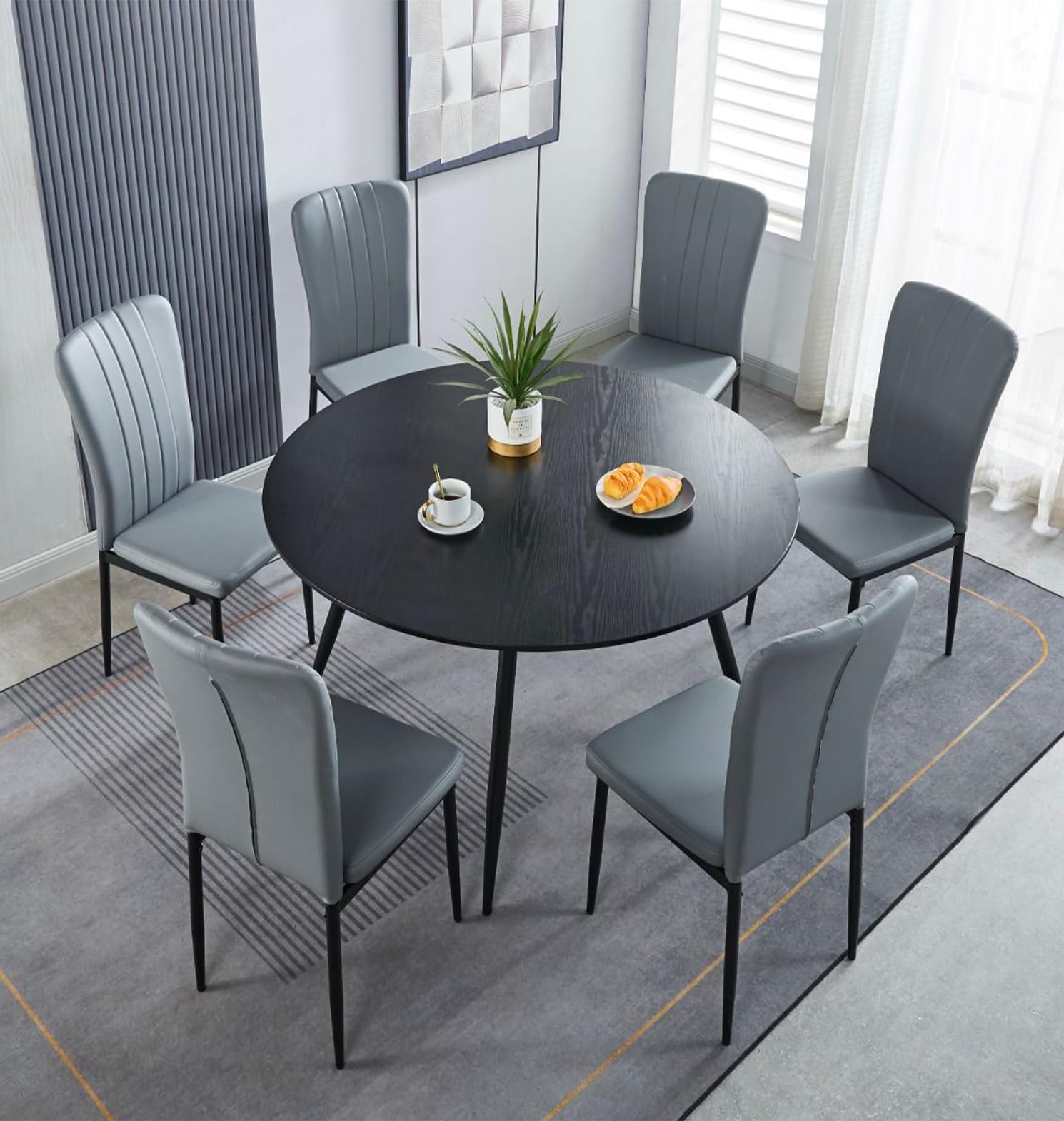 Hallowood Cullompton 6 Seater Round Dining Set | Black & Light Grey