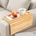 Solid Wood Armrest Tray, Space-Saving Table for Snacks & Drinks, Non-Slip Grooves, Includes 1 Wooden Coaster, Sofa Armrest Organizer - image 1