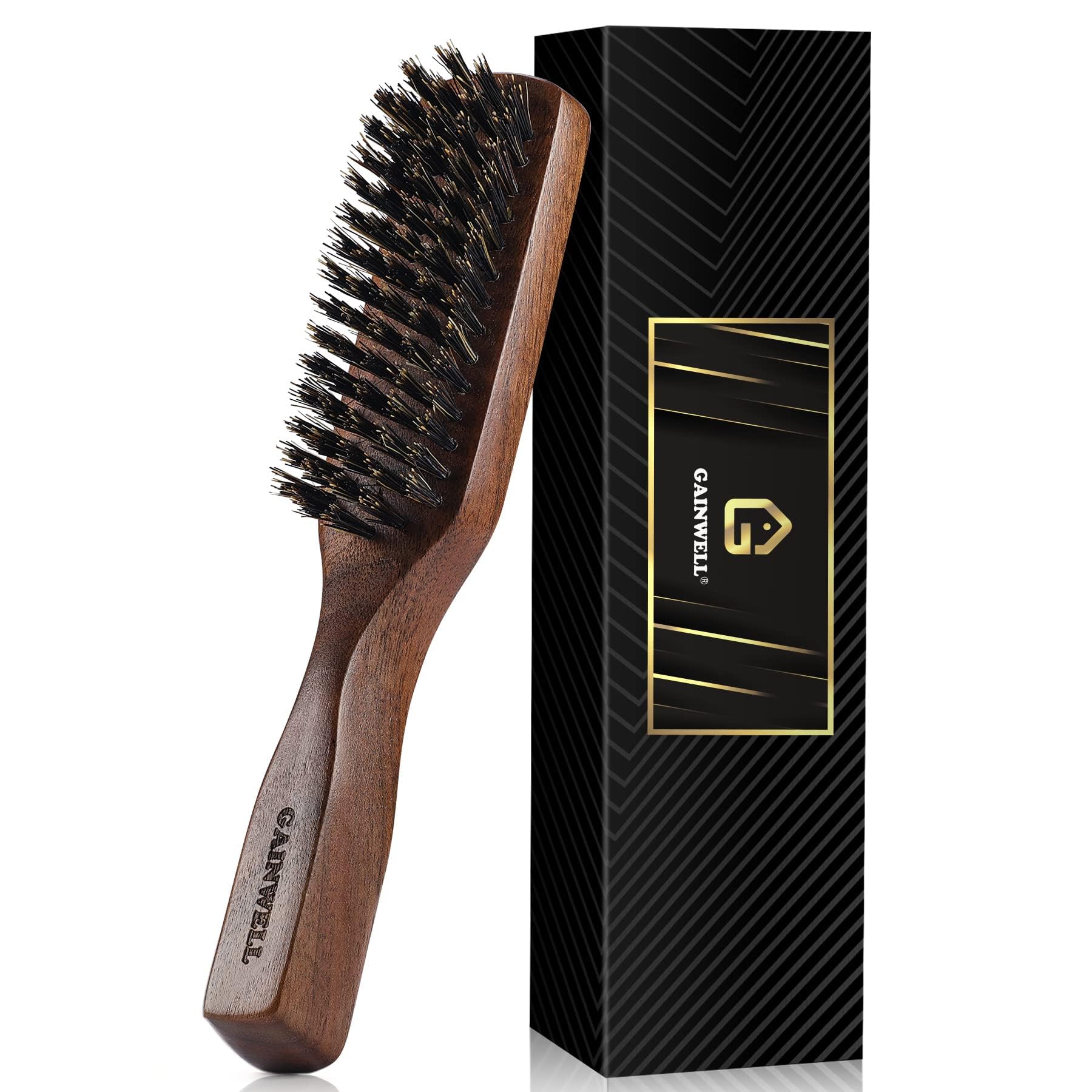 GAINWELL Boar Bristle Hair Brush – Black Walnut Handle for Men's Beard