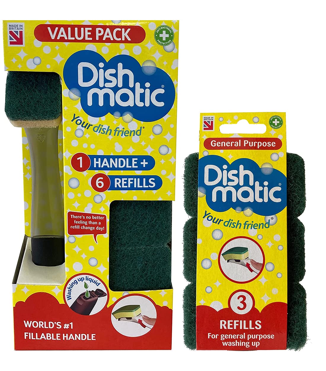 Fillable Washing Up Brush with 9 Sponge Head Refills