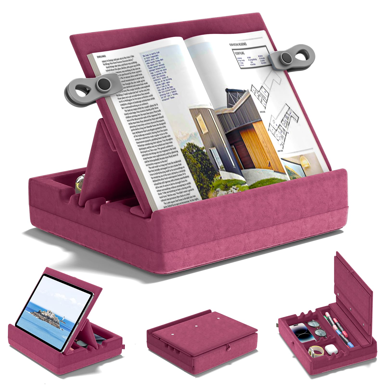 KDD Book Stand for Reading – Foldable Reading Pillow with Organizer Tray