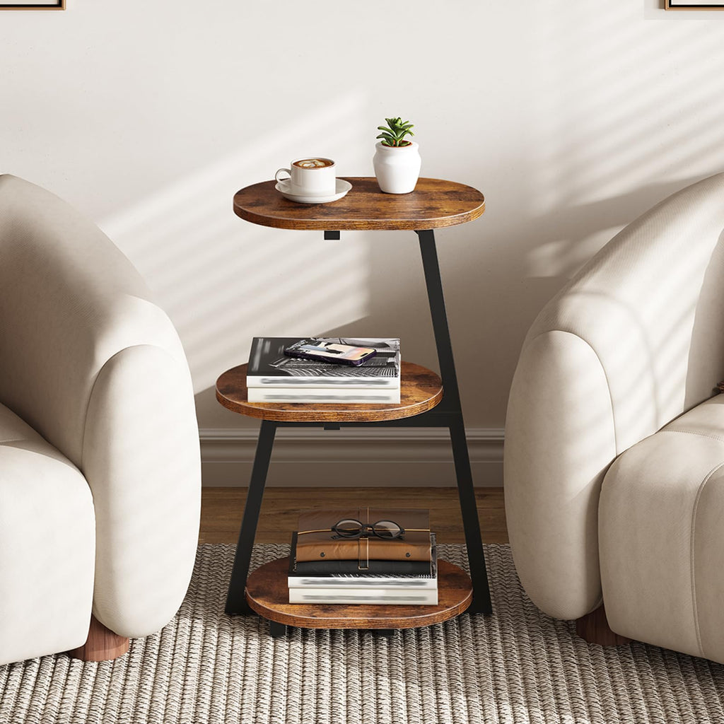 HOOBRO Side Table, Small Coffee Table with Storage Shelves, 3-Tier Oval Sofa Table Bedside Table for Small Space - image 4