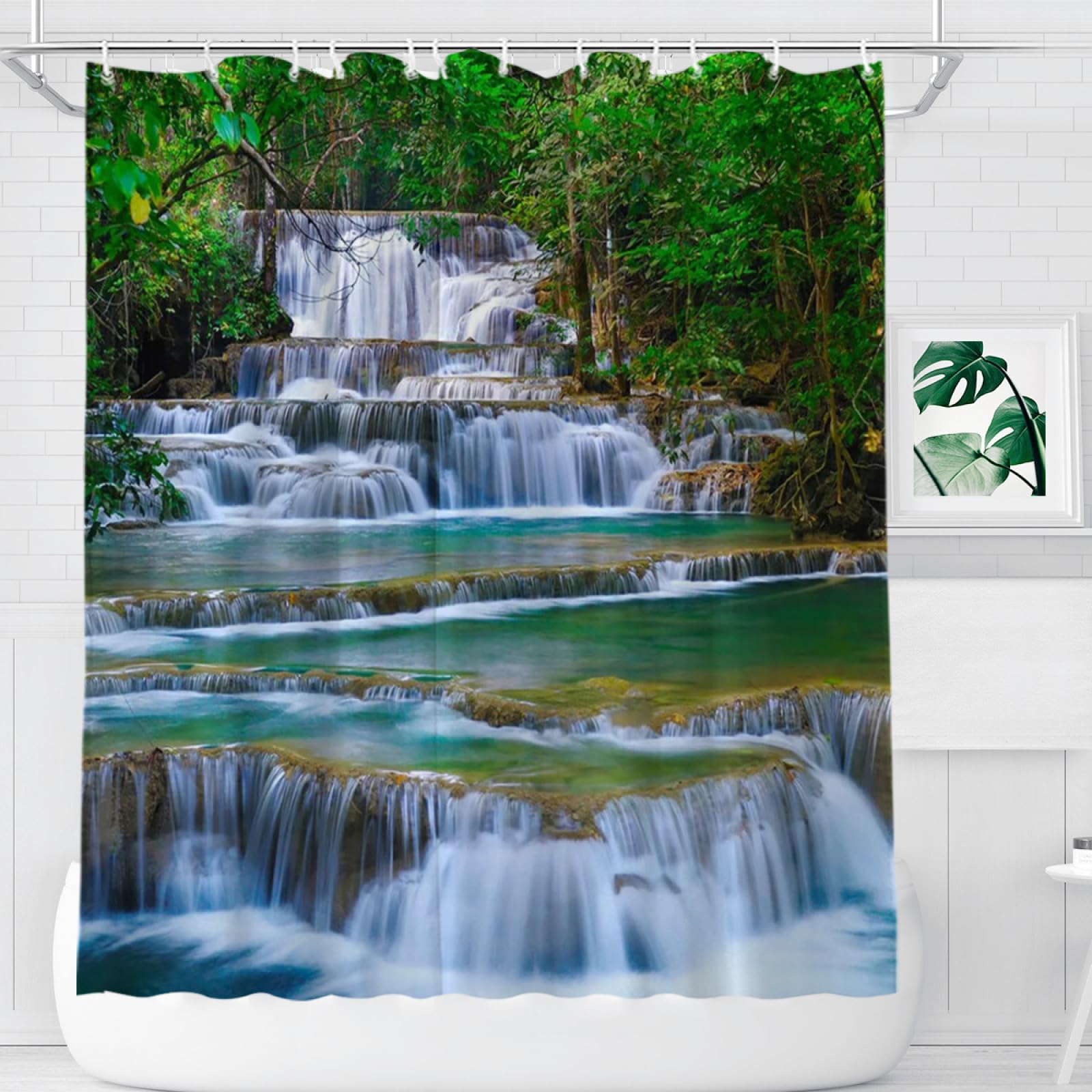 Abaysto Waterfall Scenery Shower Curtain | 72x72 Waterproof Fabric